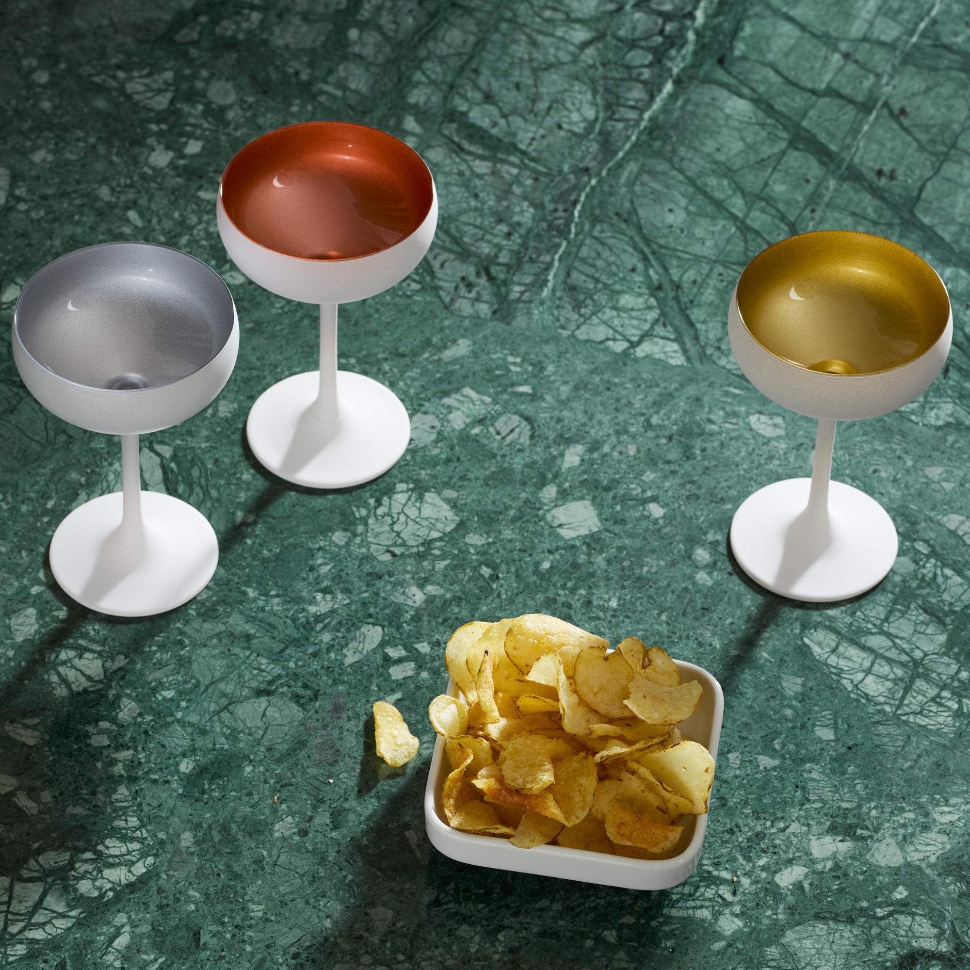 Sparkling Wine Coupe White/Gold Elements Set of 6