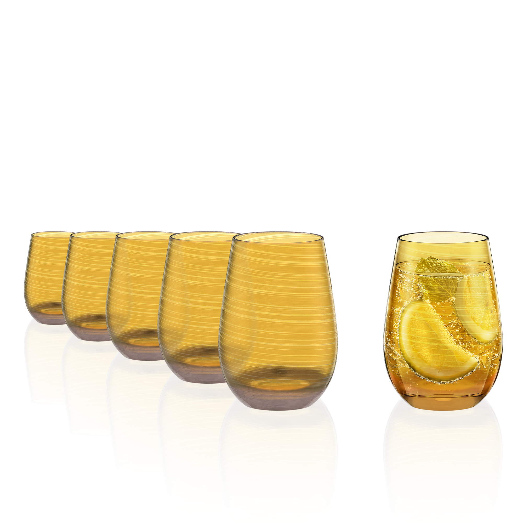 Becher Bernstein Twister Set aus gelbem Glas mit spiralförmigem Design für stilvolle Getränkeserien