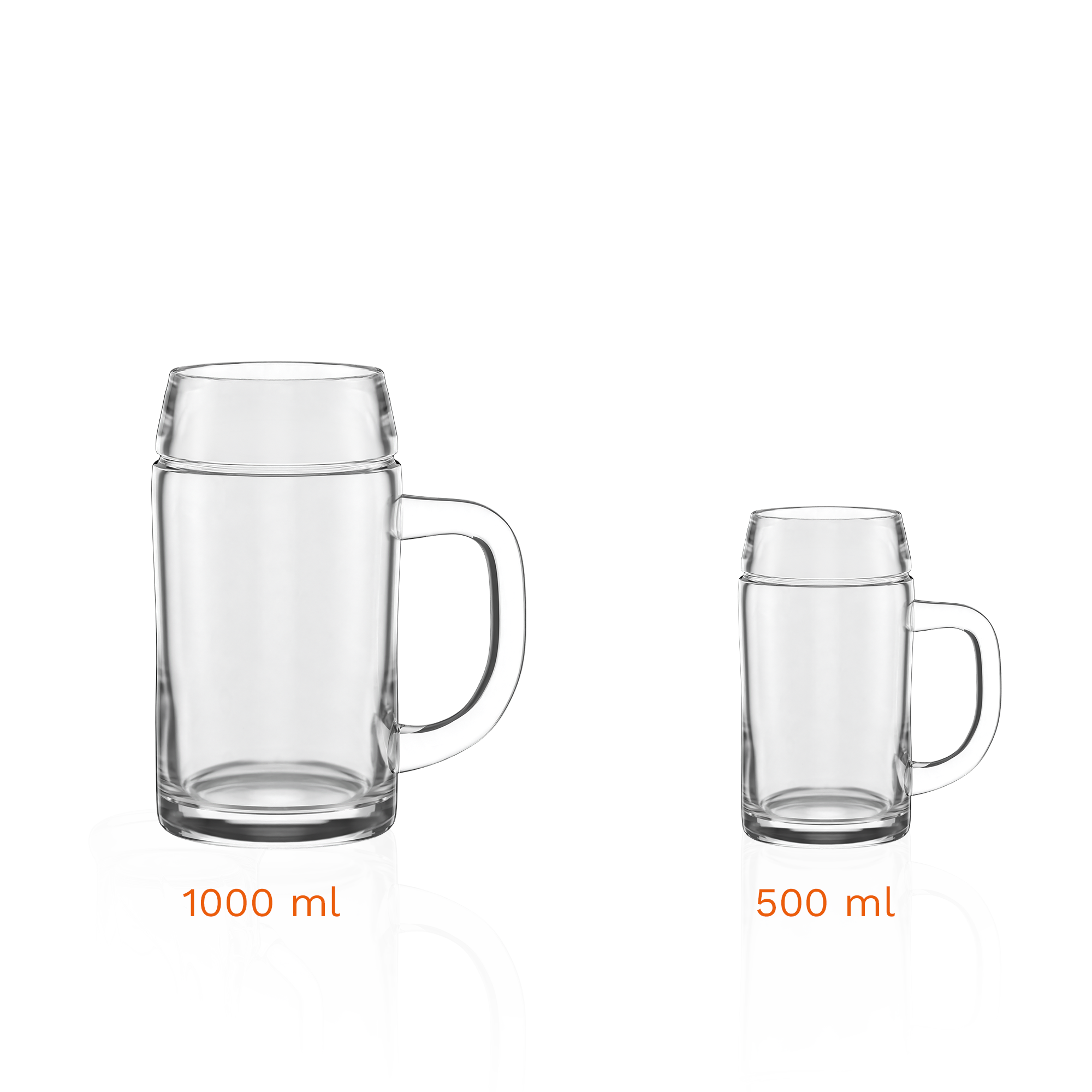 Zwei Bierkrüge aus Glas in Größen von 500 ml und 1000 ml für Bierliebhaber