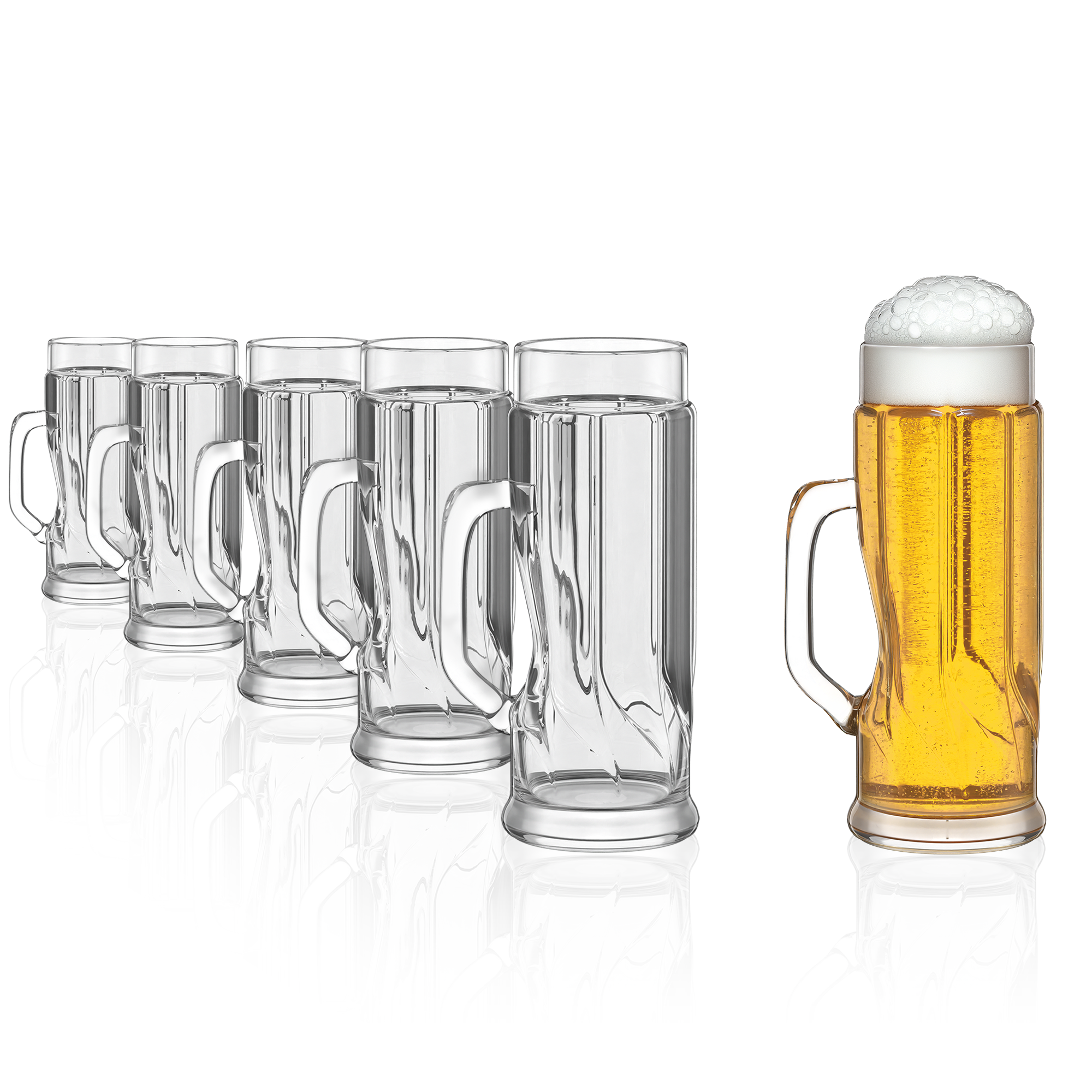 Bierkrug mit Struktur kaufen, Set aus sechs klaren Krügen für Bierliebhaber