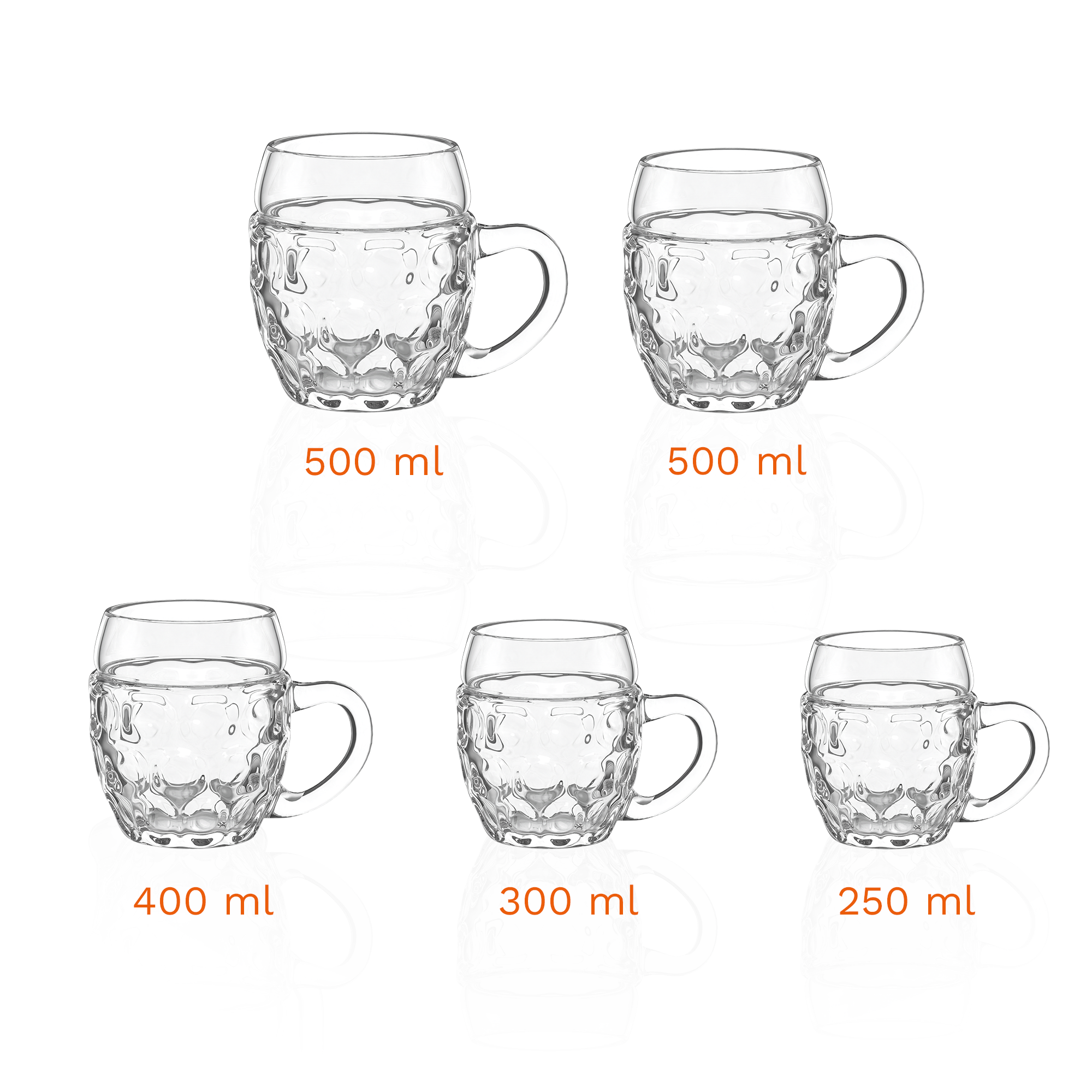 Set von fünf klaren Bierkrügen Tübinger kaufen in verschiedenen Größen: 250 ml bis 500 ml