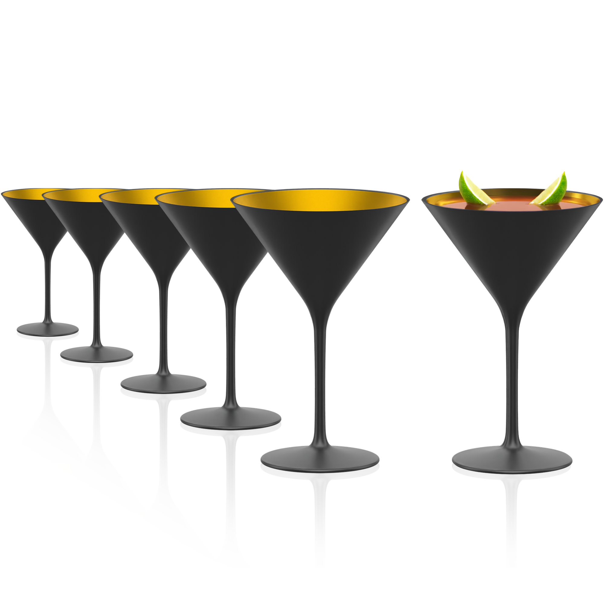 Set von Cocktailgläsern schwarz gold mit elegantem Design für stilvolle Partys und Veranstaltungen