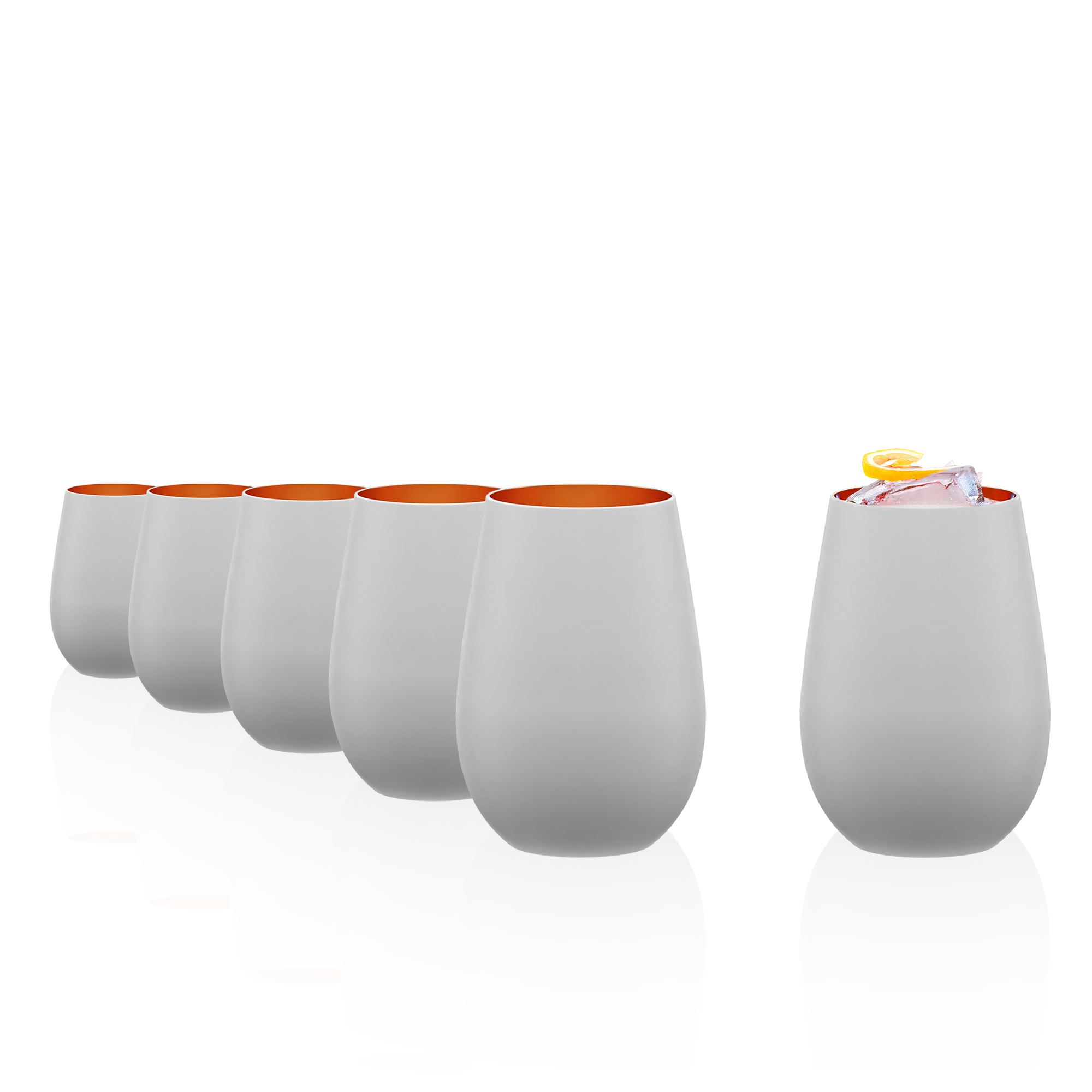 Funktionale Designer Becher 6er Set in Grau mit orangenem Innenleben für stilvolle Getränkepräsentation