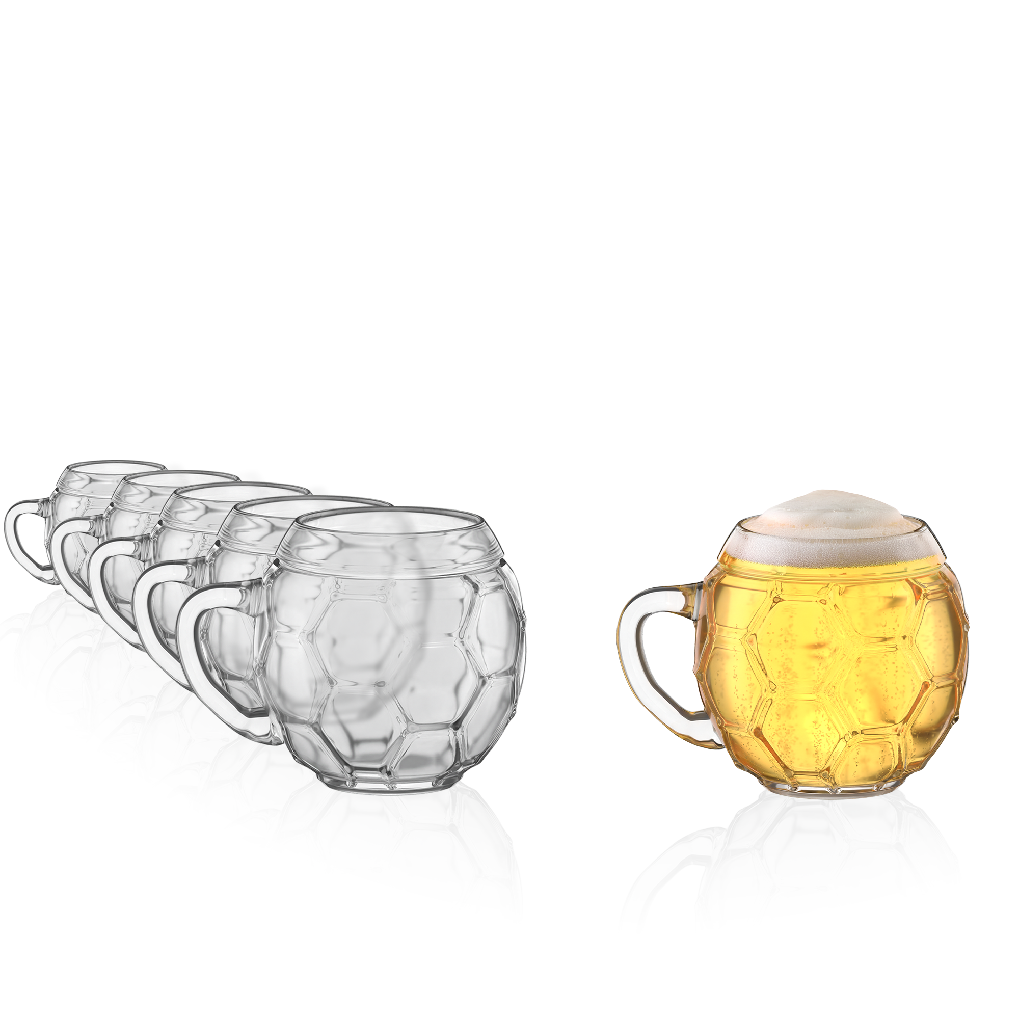 Fußball Geschenk Bierglas in Form eines Fußballs mit klarer Oberfläche und Henkel für Fans