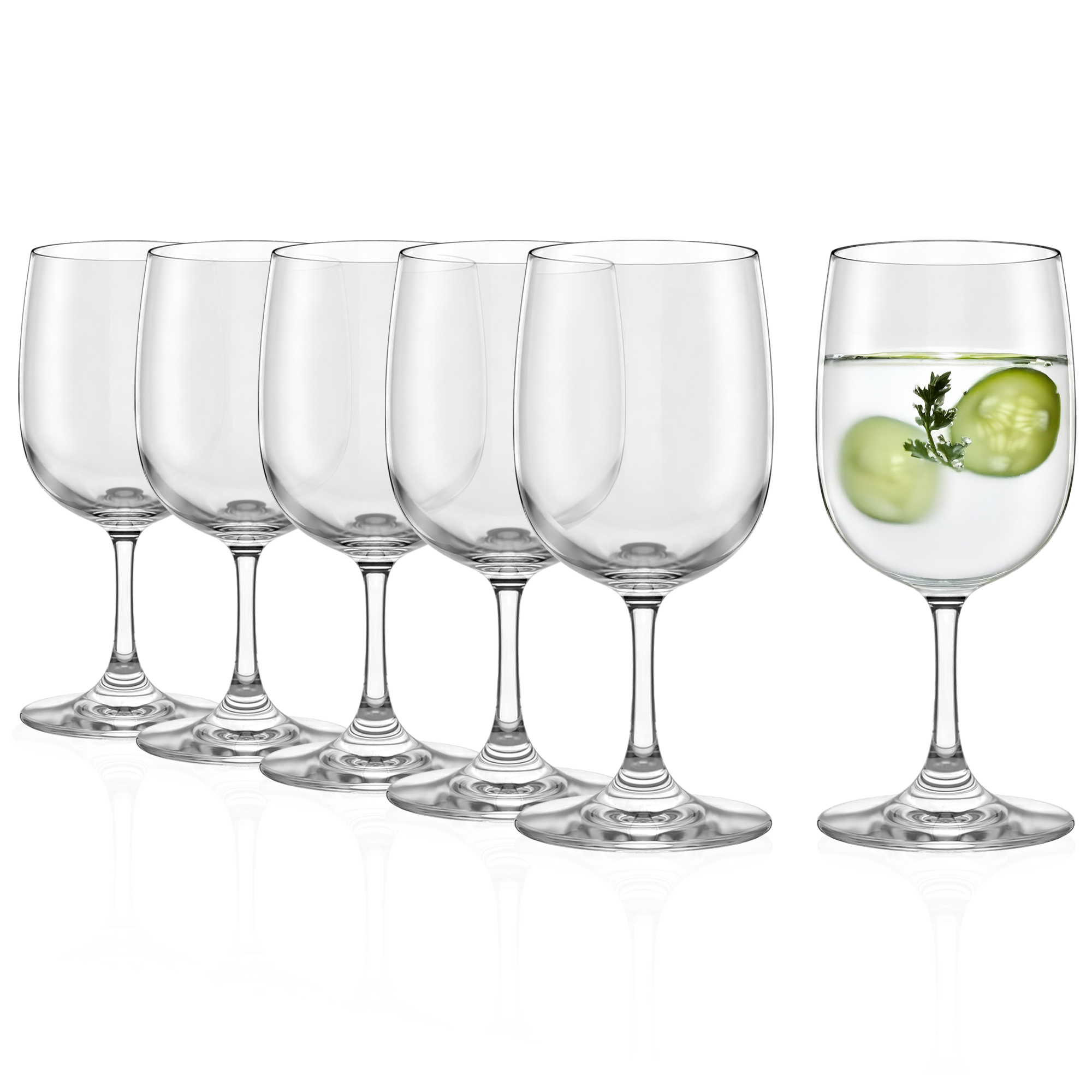 Sechs elegante Gläser Made in Germany mit schmalem Stiel und klassischem Design