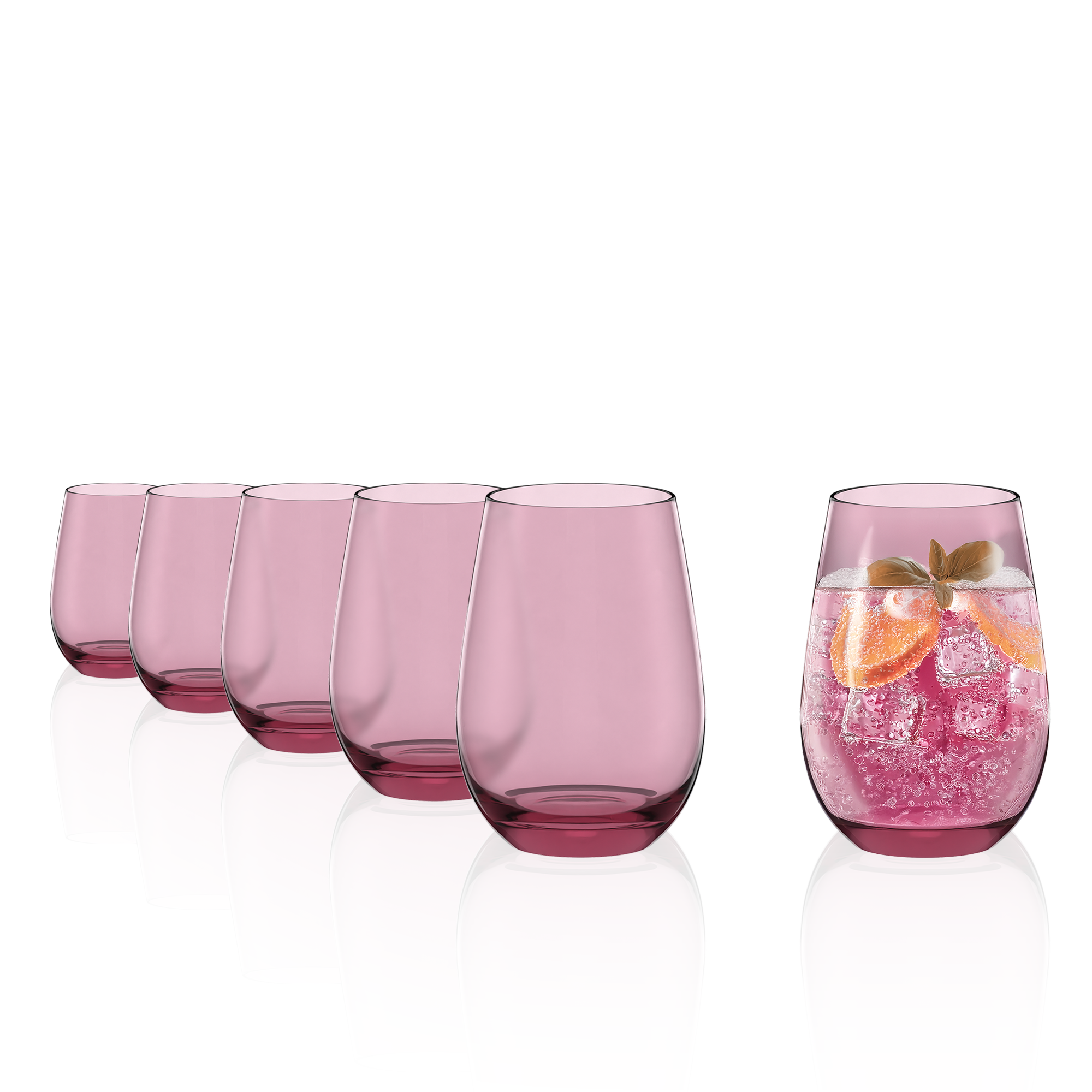 Set aus sechs eleganten, kirschfarbenen Gläsern von Stölzle Lausitz, ideal für Cocktails und Erfrischungen
