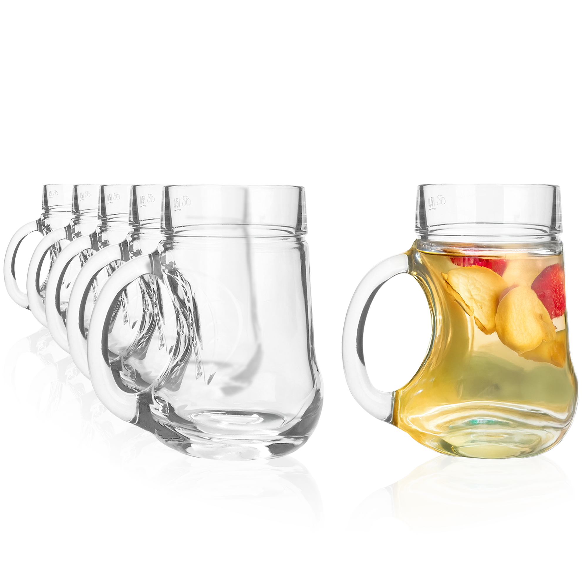 Set von Oberglas Glaskrug für Saft mit ergonomischem Griff und dekorativem Design