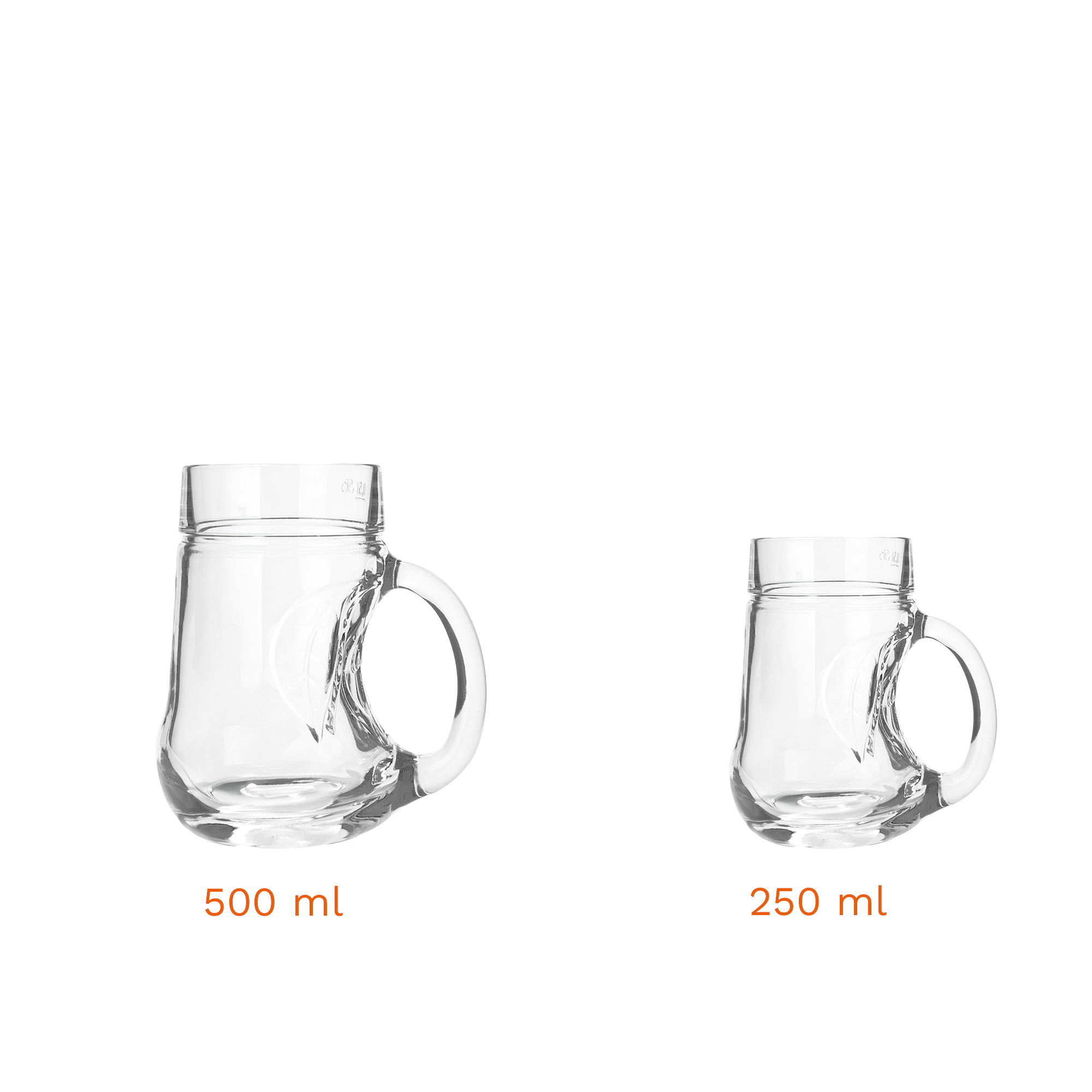 Oberglas Glaskrug für Saft in zwei Größen, 500 ml und 250 ml, ideal für Getränke