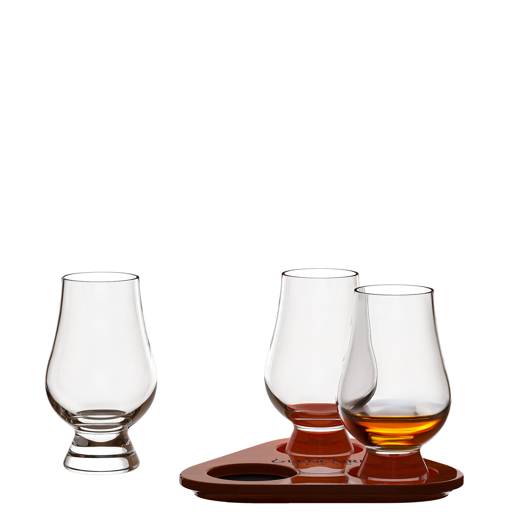 Glencairn Glas Set mit drei Gläsern und einer Holzablage für Whisky-Liebhaber