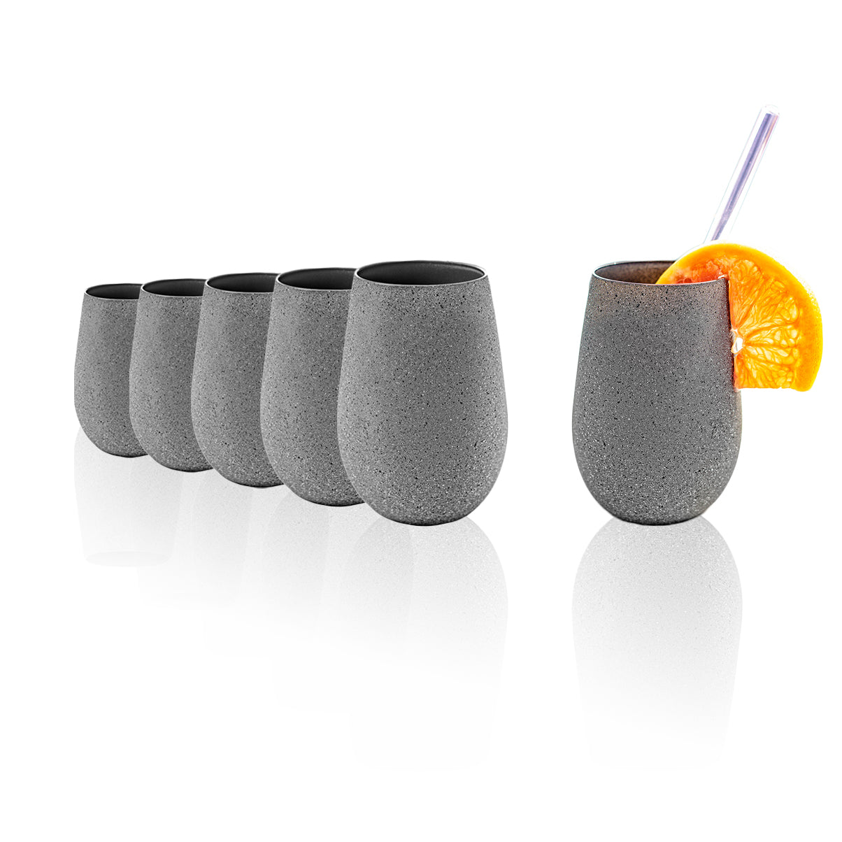 Tumbler Medium Gray Stones Set of 6