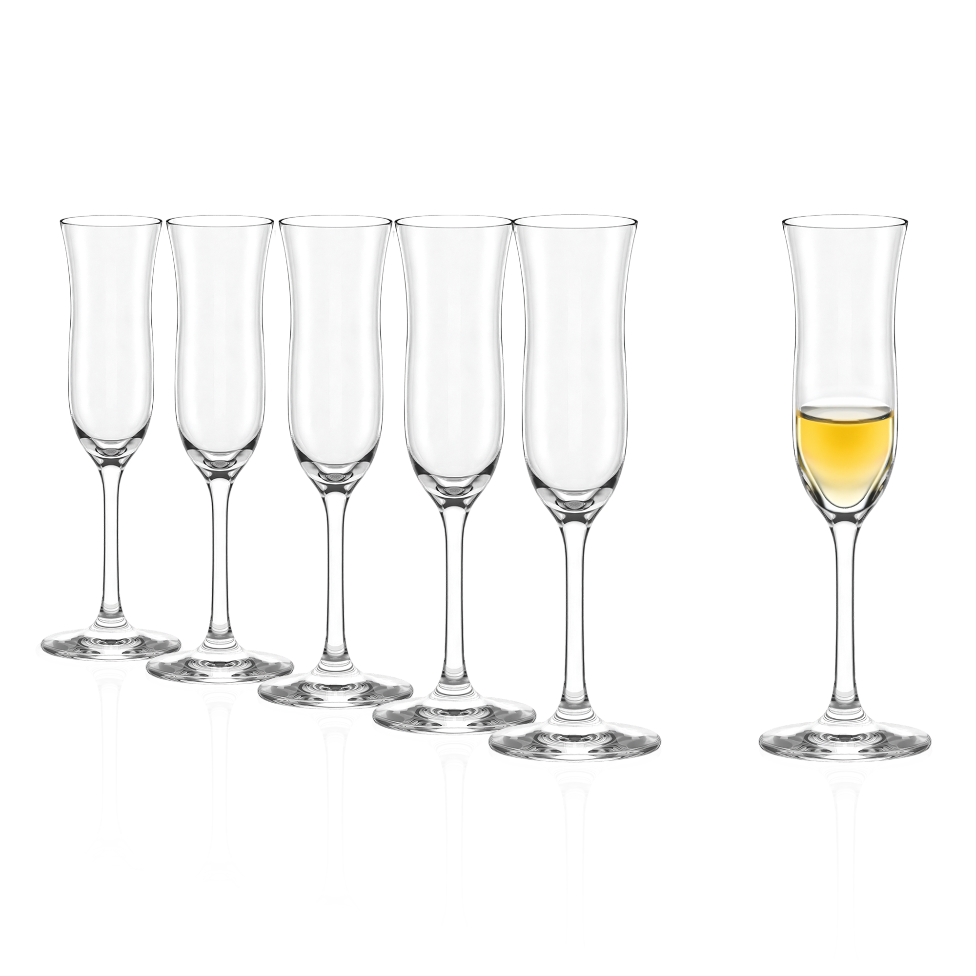 Set aus sechs eleganten hochwertigen Grappa Gläsern von Stölzle Lausitz, ideal für besonderen Genuss