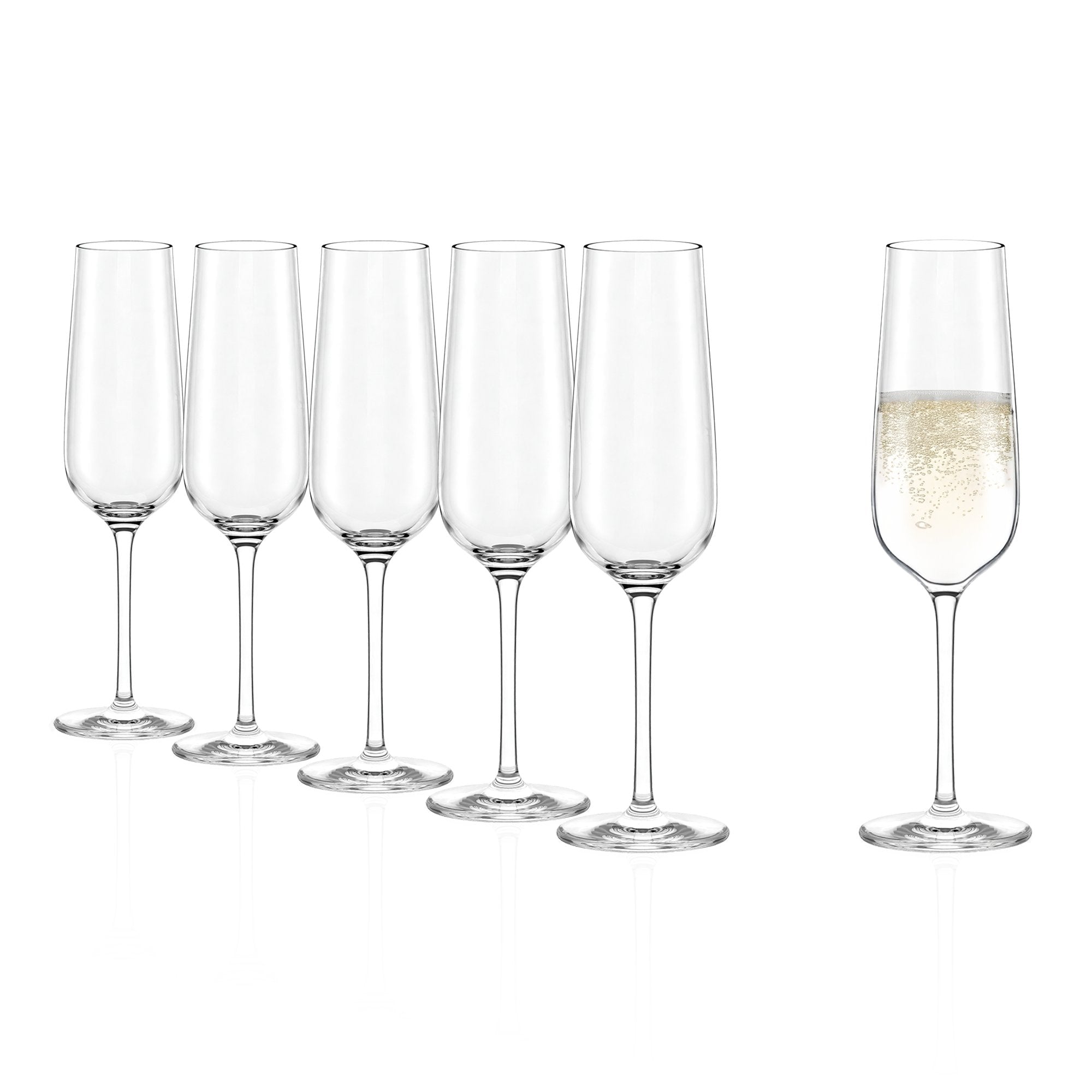 Sechs hochwertige Sektgläser Made in Germany, ideal für festliche Anlässe und elegantes Trinken