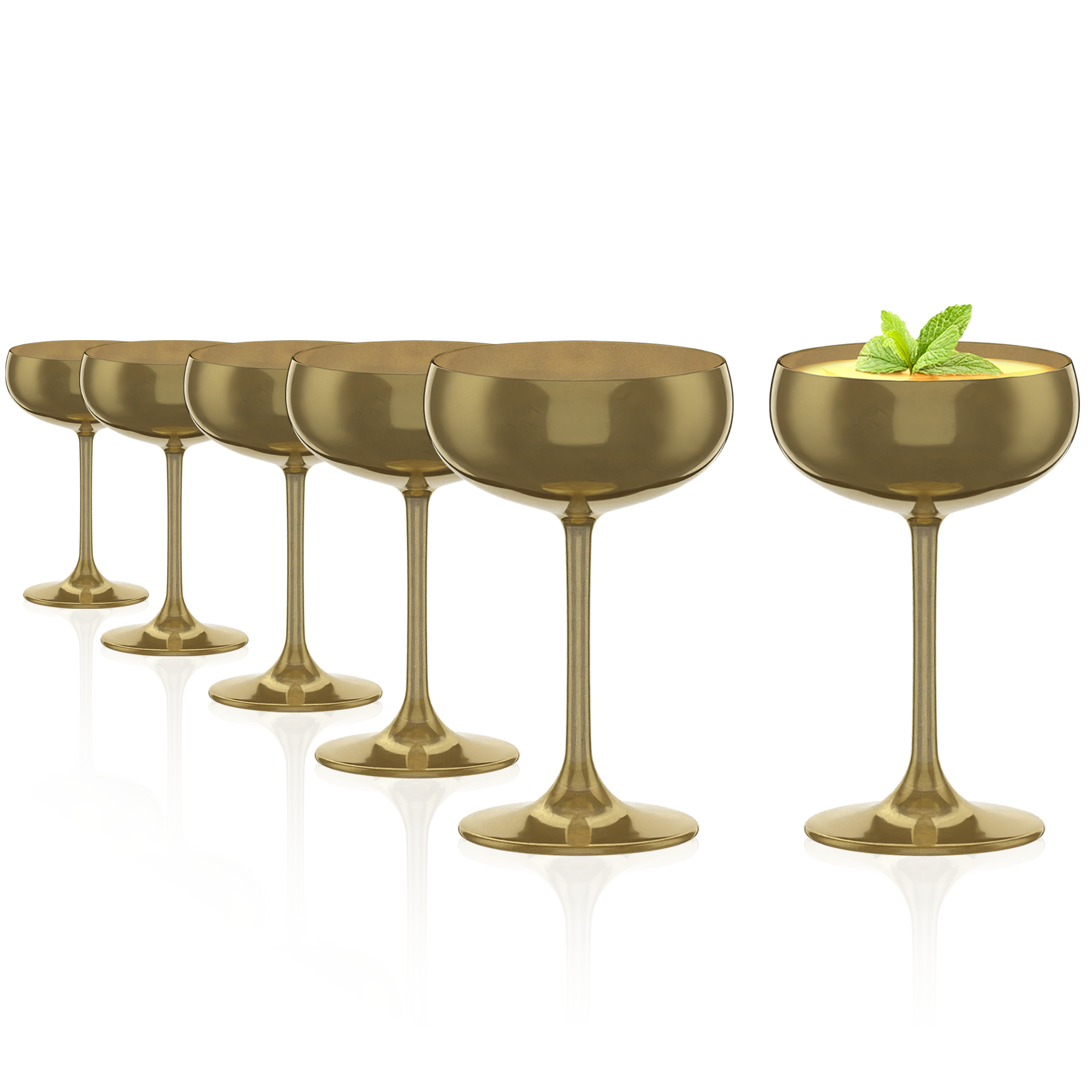 Sechs elegante Luxus Sektgläser in Gold für festliche Anlässe, ideal um Luxus Sektgläser kaufen
