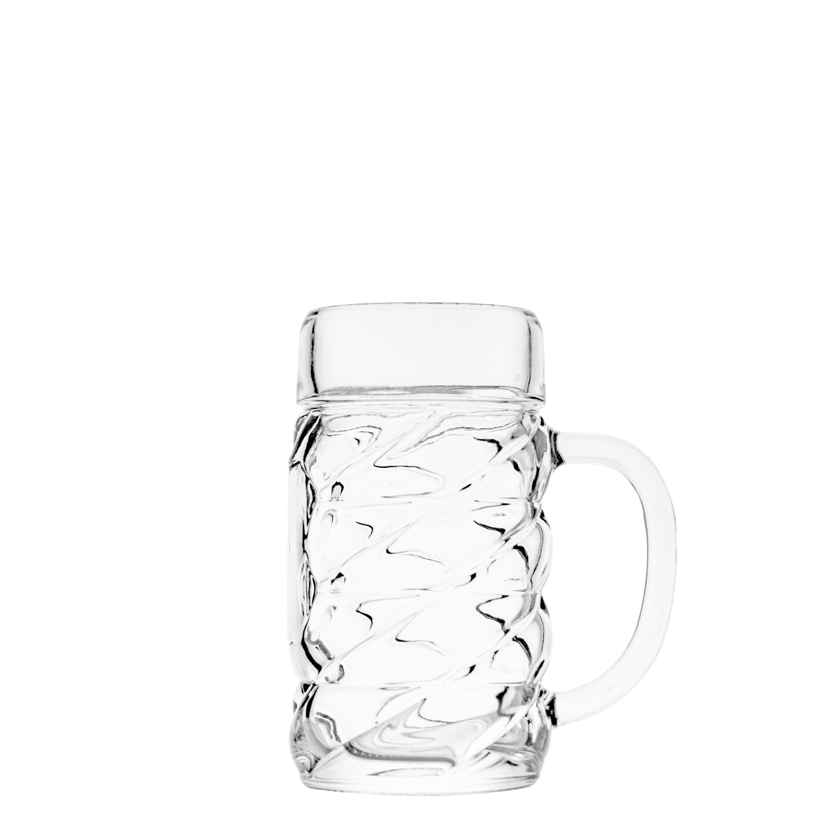 Oberglas Diamond Bierkrug mit Dekorfläche 1000ml, leer vor hellem Hintergrund