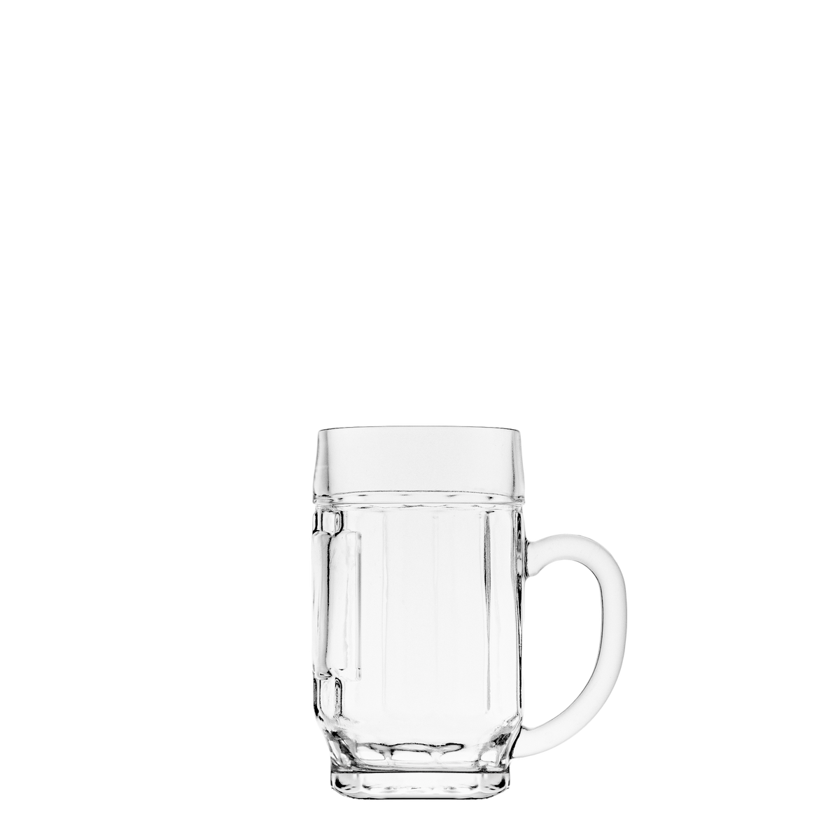 Oberglas Donau Bierkrug mit Dekorfläche 500ml, leeres Einzelglas vor hellem Hintergrund