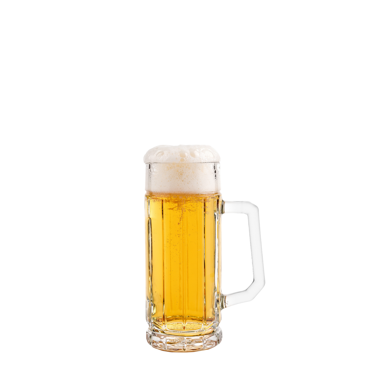 Oberglas Gambrinus Bierkrug 500ml, gefüllt vor hellem Hintergrund