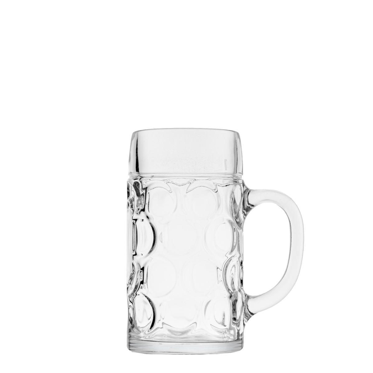 Oberglas Isar Bierkrug 500ml, leer vor hellem Hintergrund