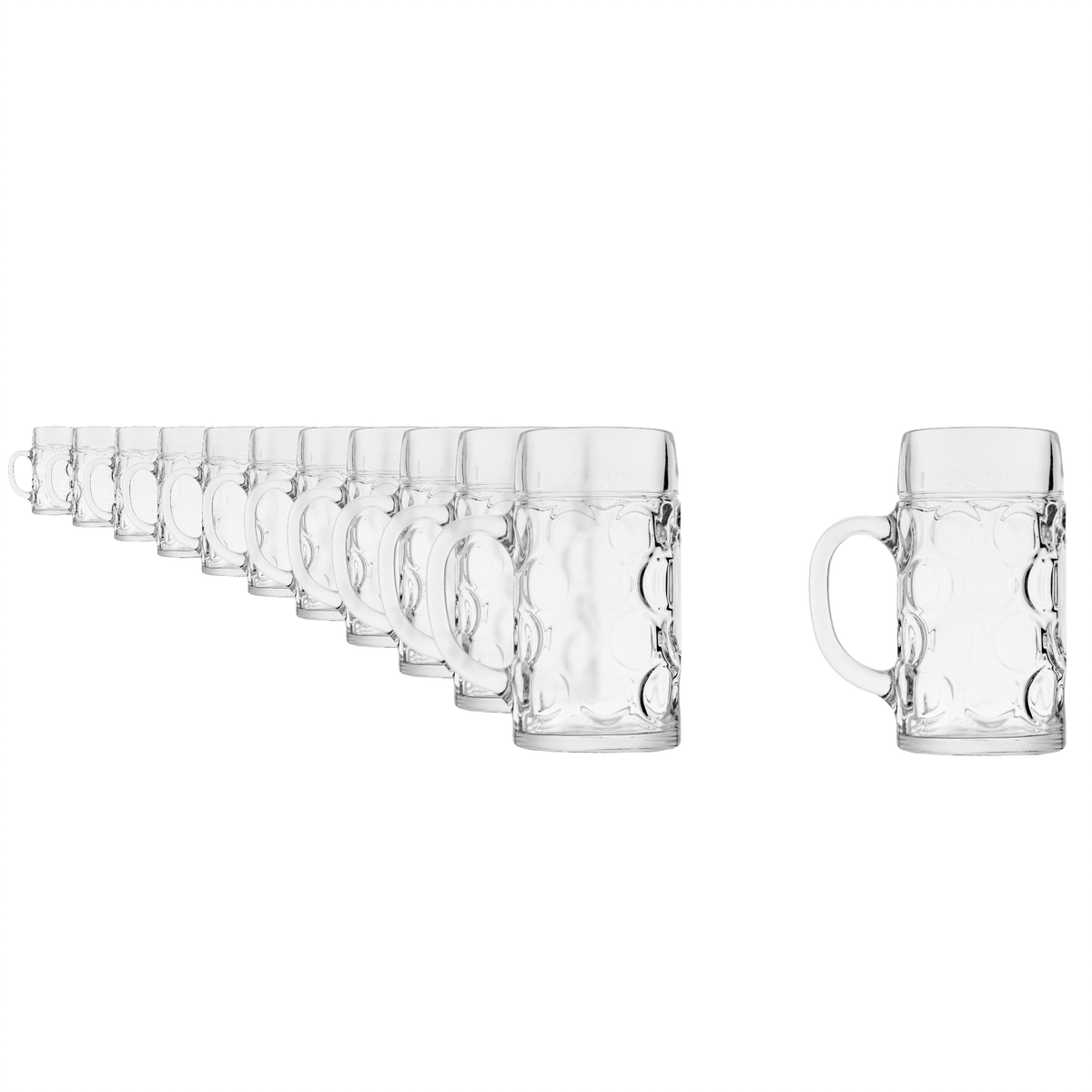 Oberglas Isar Schnapsglas 40 ml, zwölf Gläser leer vor hellem Hintergrund