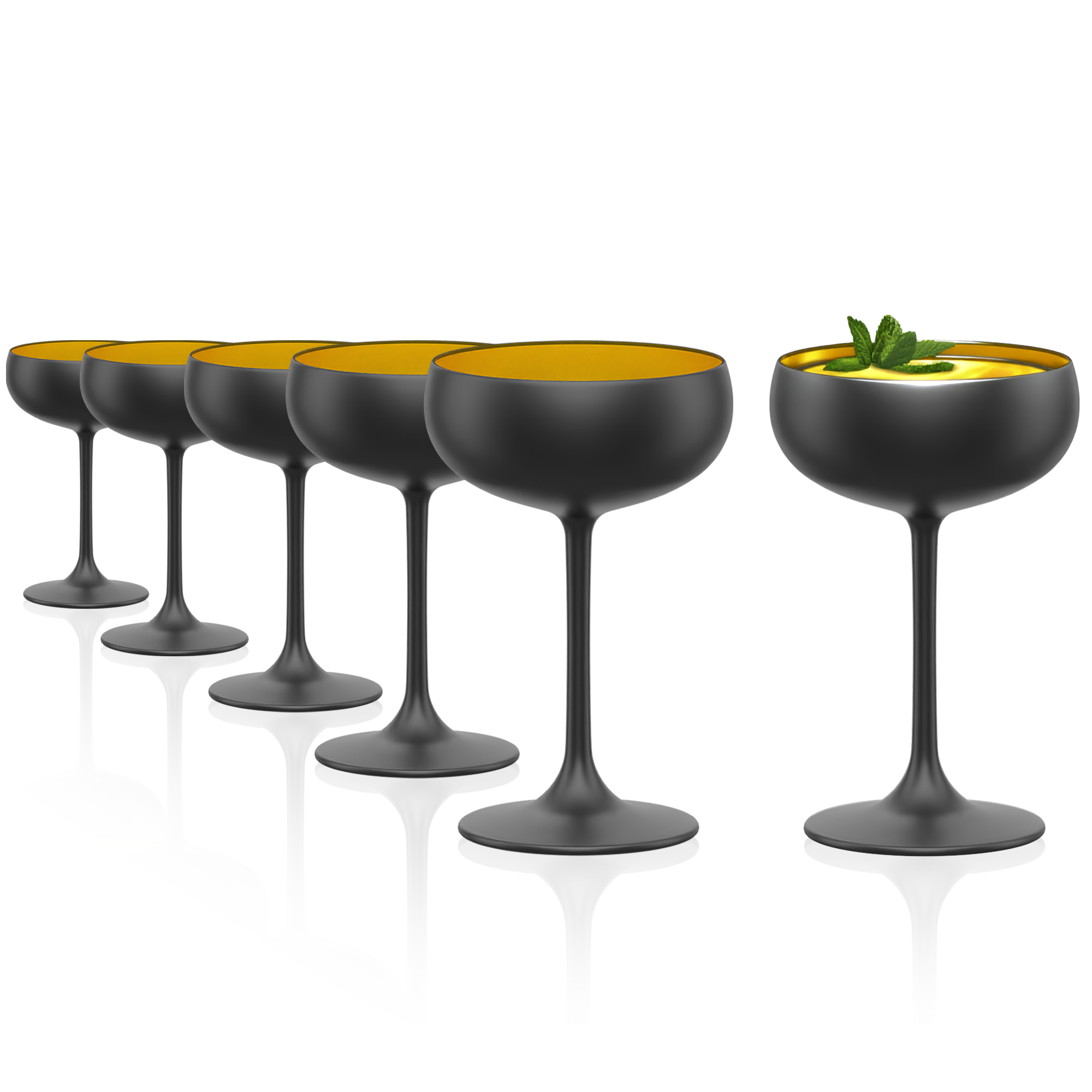Sparkling Wine Coupe Black/Gold Elements Set of 6