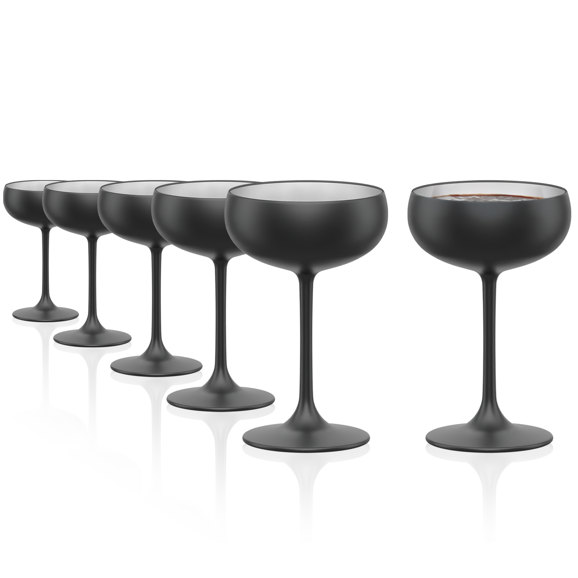 Sparkling Wine Coupe Black/Silver Elements Set of 6