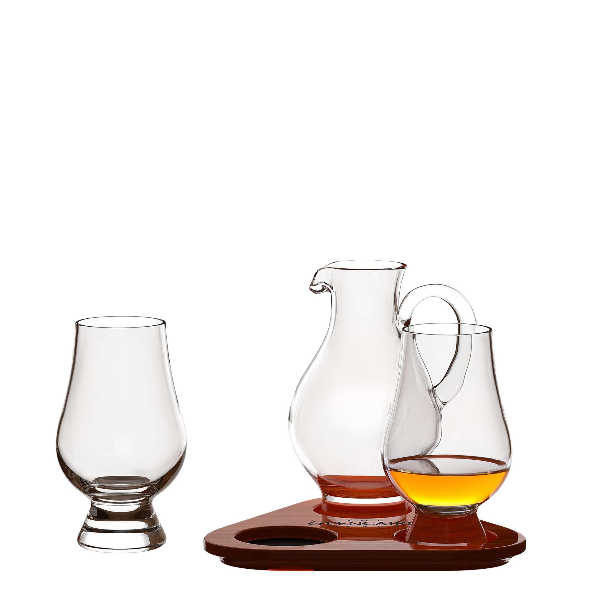 The Glencairn Glass Tasting Set mit Krug (2 Whiskygläser, 1 Krug, 1 Holztablett)