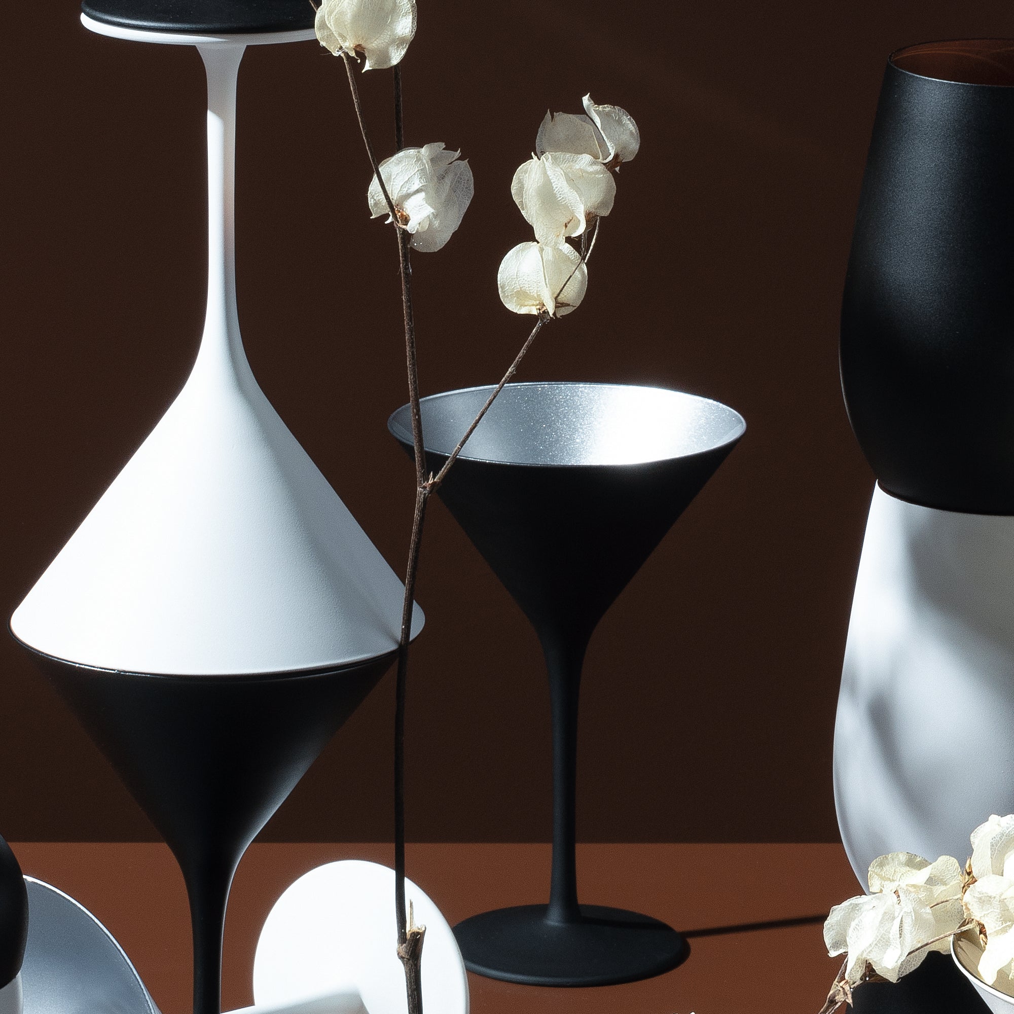 Cocktail Glass Black/Silver Elements Set of 6