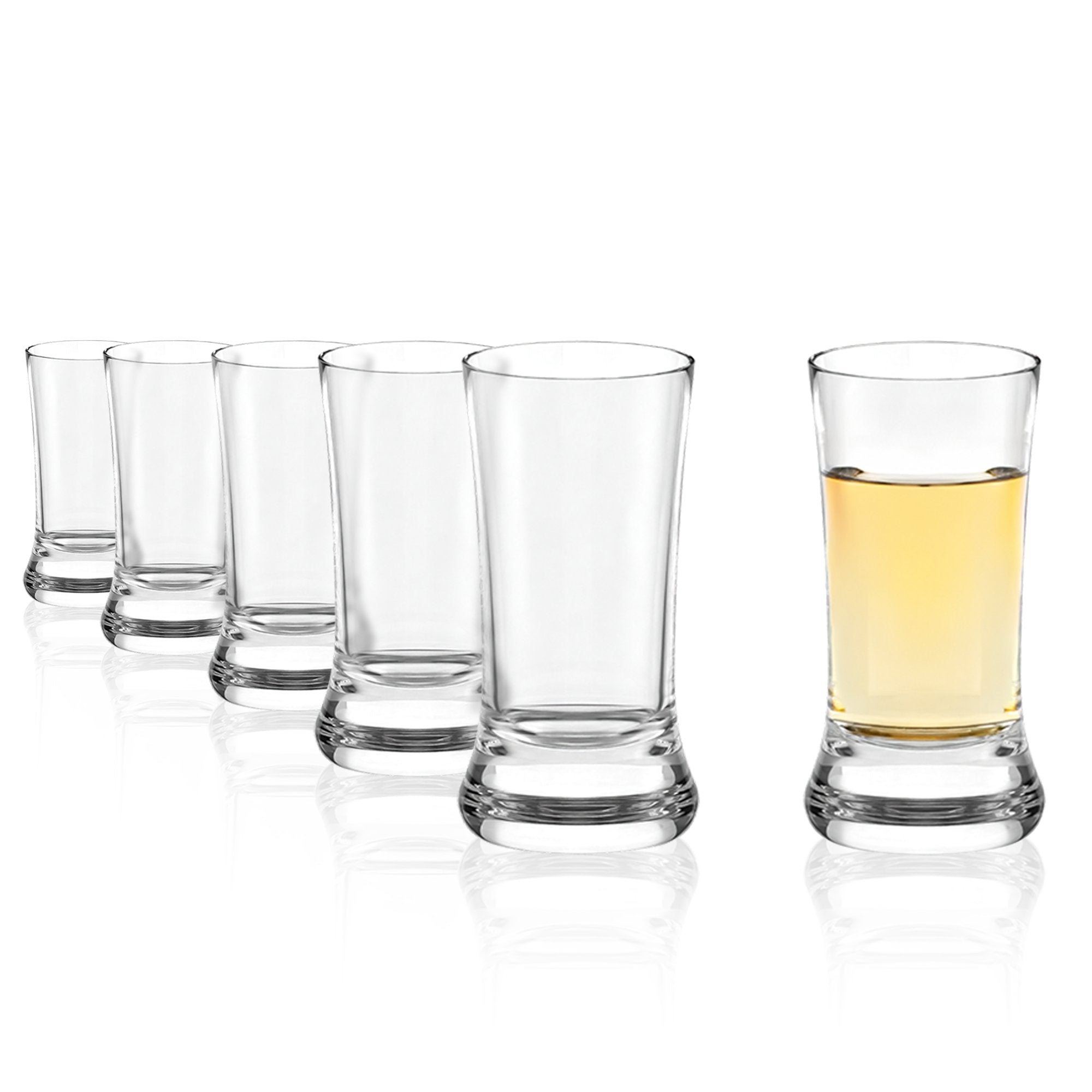 Stölzle Lausitz professionelle Stampergläser in einer Reihe mit einem gefüllten Glas für Drinks