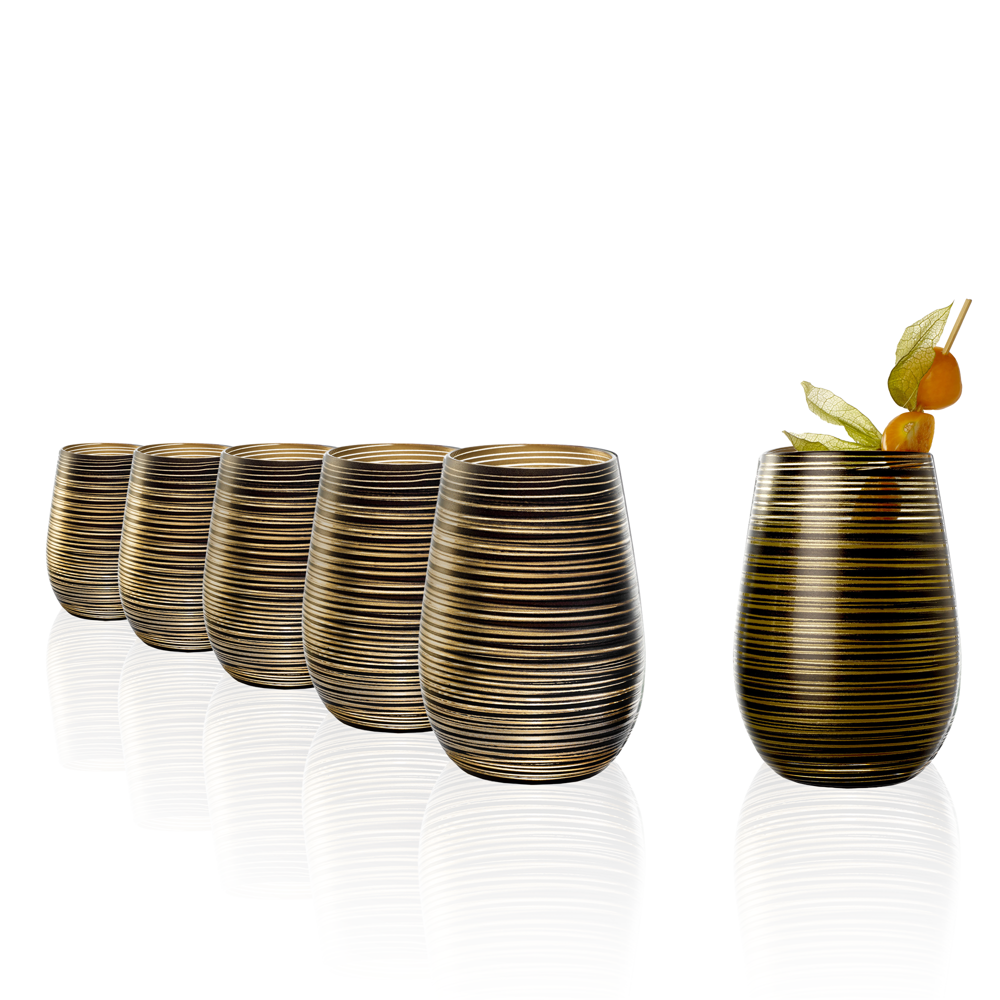 Schwarz-Gold Becher Set von Stölzle Lausitz in eleganter, gestreifter Optik für stilvolles Trinken