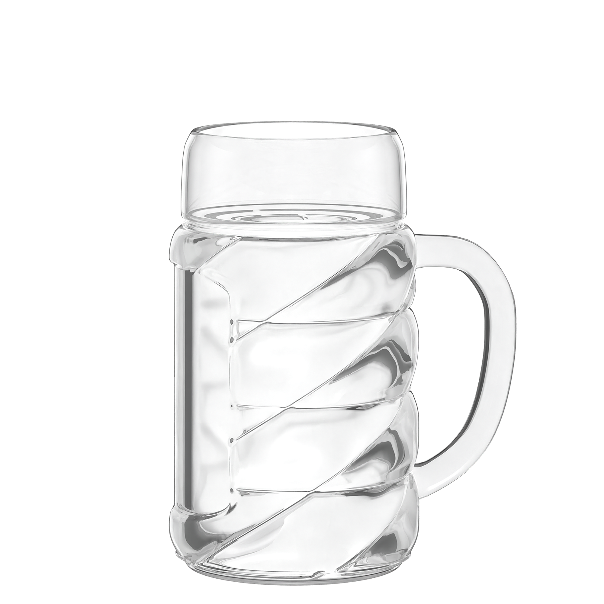 Transparenter Stölzle Lausitz Bierkrug mit innovativem spiralförmigem Design und robustem Griff