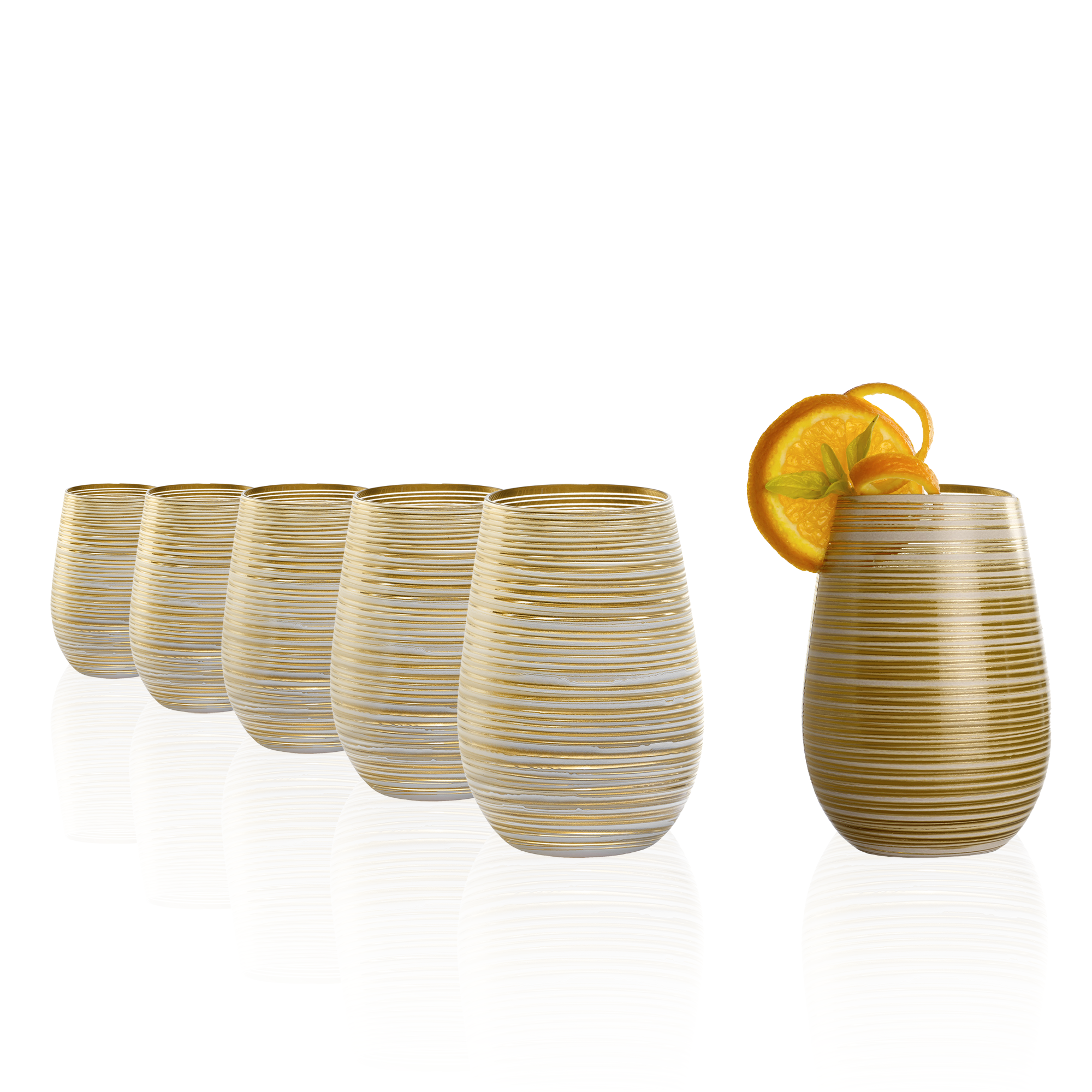 Elegantes Becher Set Weiß-Gold kaufen mit stilvollem, gestreiftem Design perfekt für besondere Anlässe