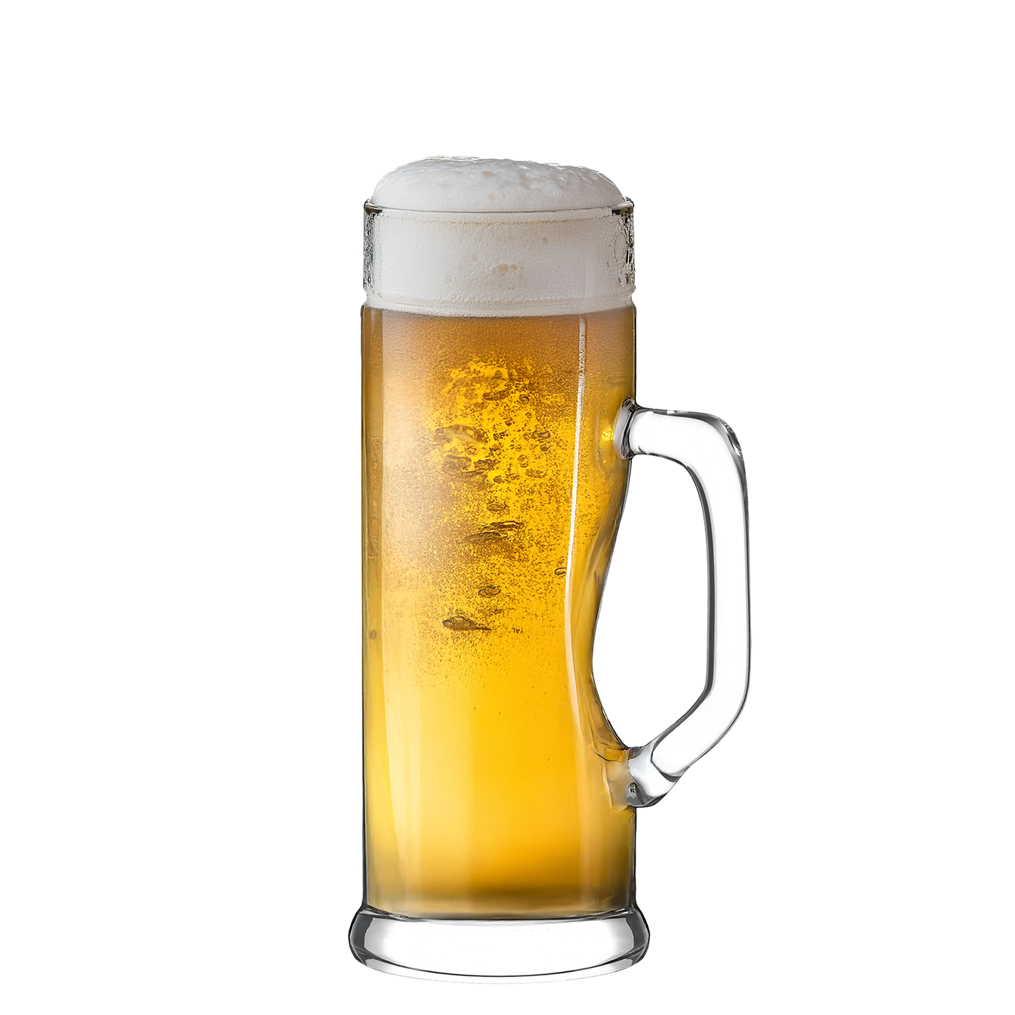 Oberglas Bierkrug mit Henkel premium, klarer Glasbecher mit schaumigem Bier für besondere Anlässe