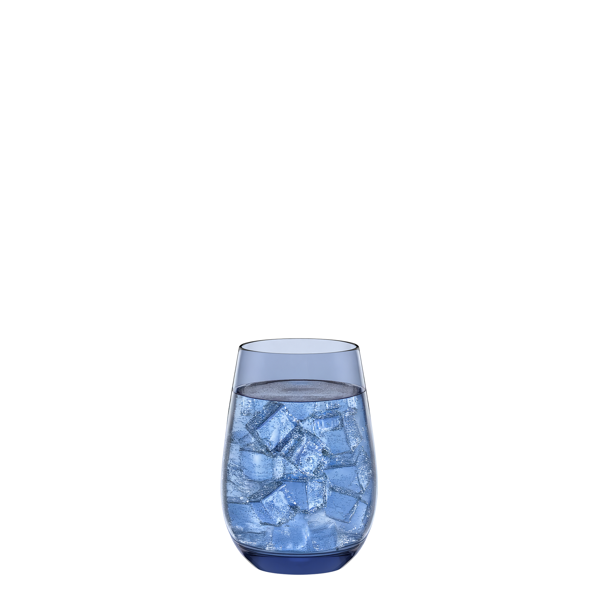 Blaugrauer Becher Kinder mit Eiswürfeln und erfrischendem Getränk im Glas