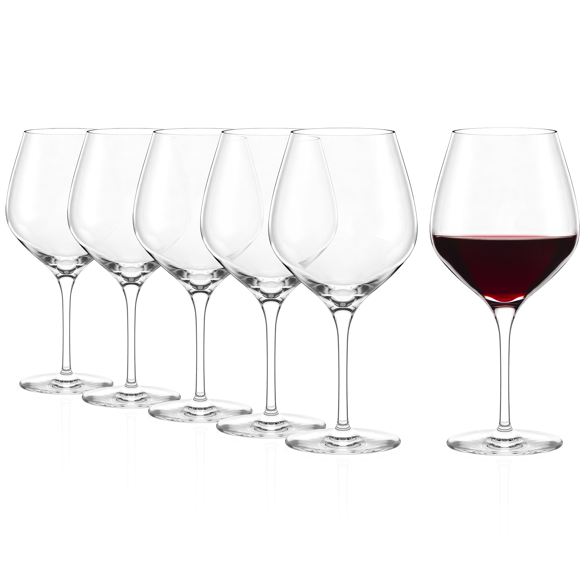 Set von sechs Burgunderkelch Exquisit Weingläsern mit elegantem Design für Rotweine
