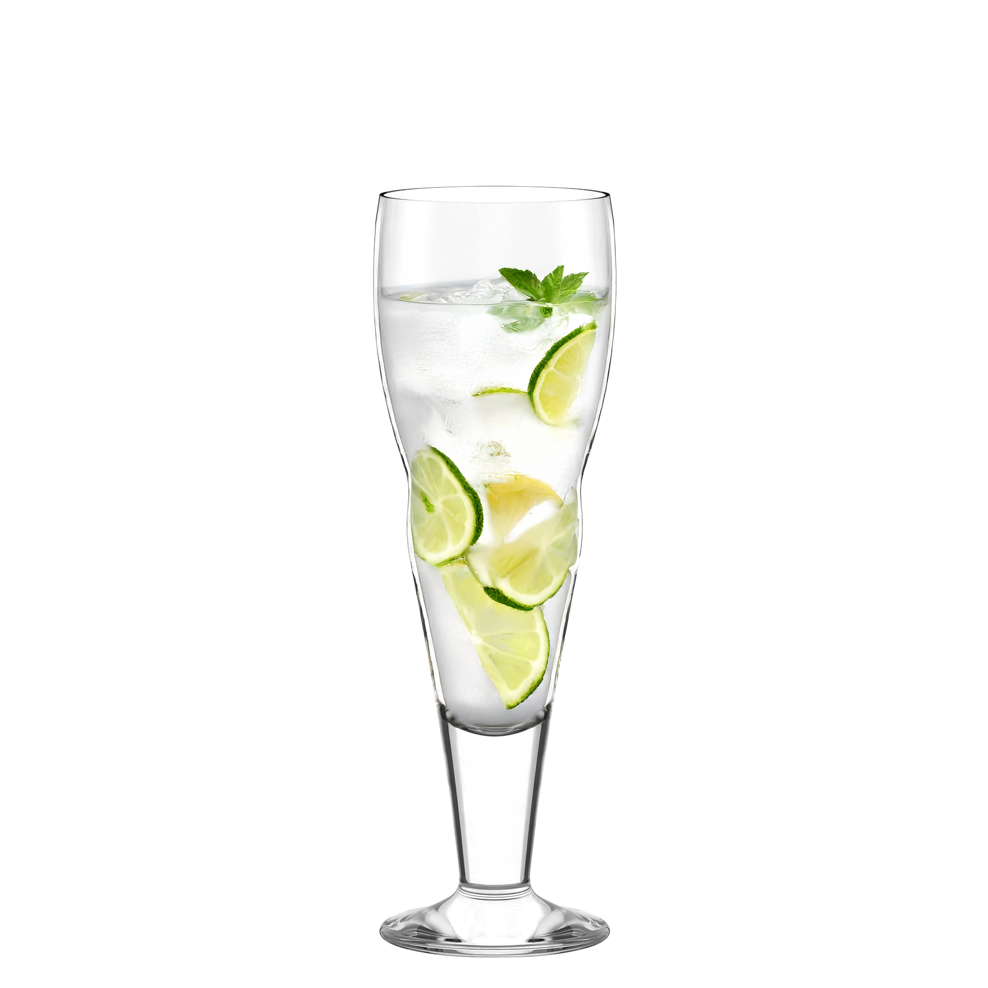 Elegantes Cocktailglas Samba Set mit frischem Limettensaft und Kräutern gefüllt