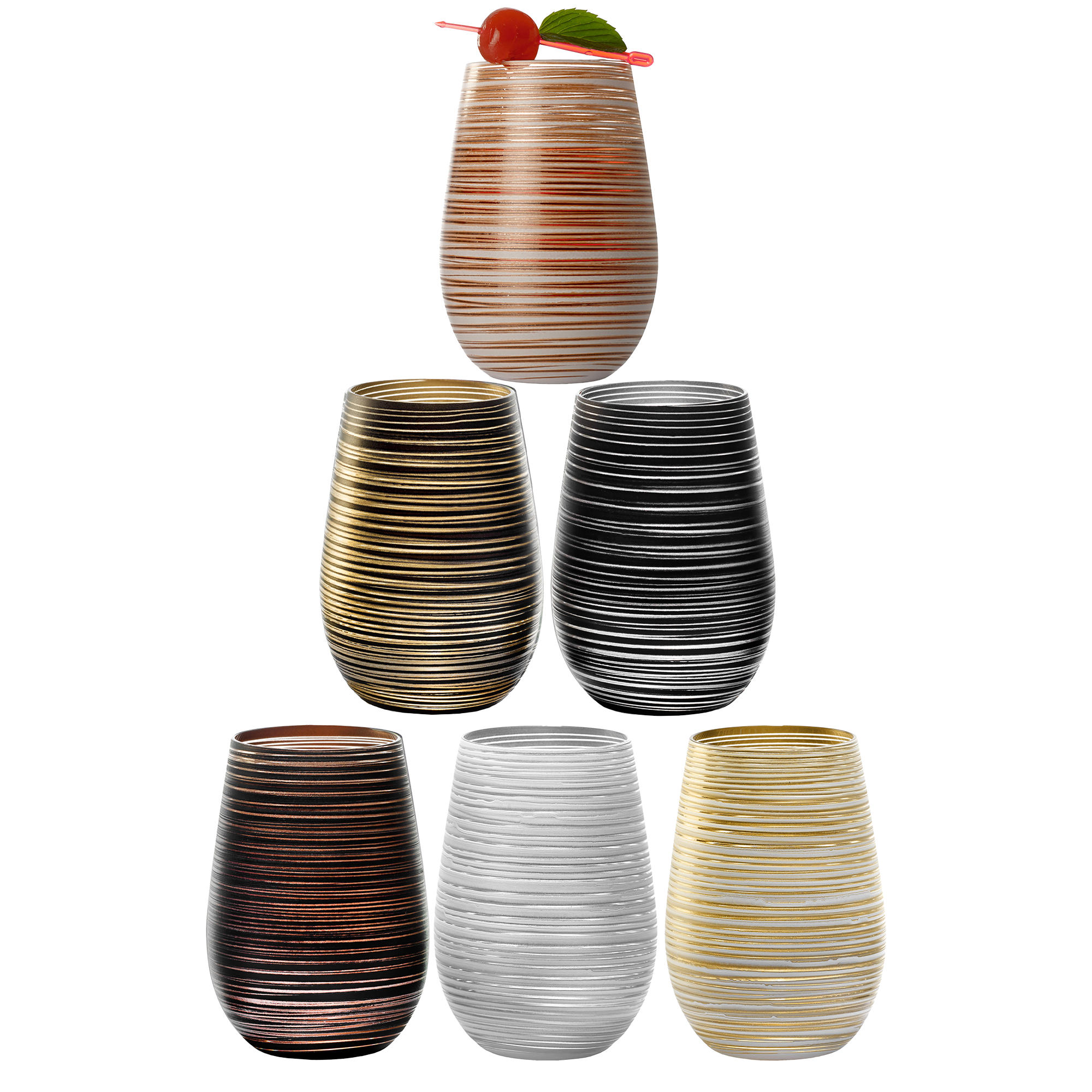 Stölzle Lausitz Design Becher Made in Germany in verschiedenen Farben auf einem Stapel