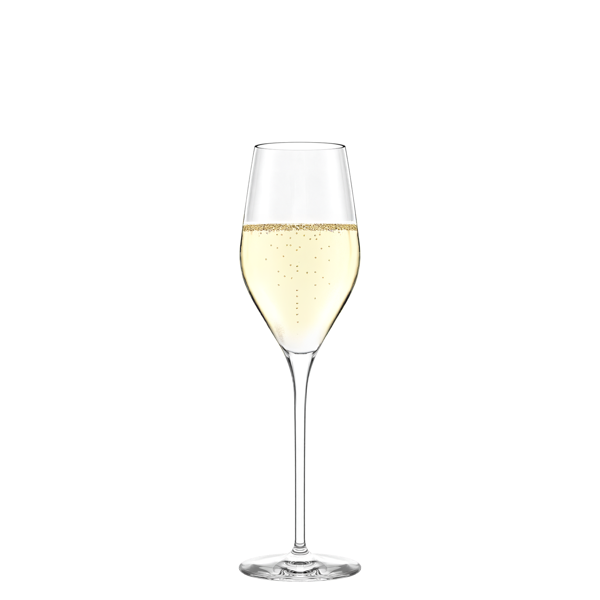 Elegantes Glas aus dem exklusiven Champagner Set von Stölzle Lausitz mit sprudelndem Champagner