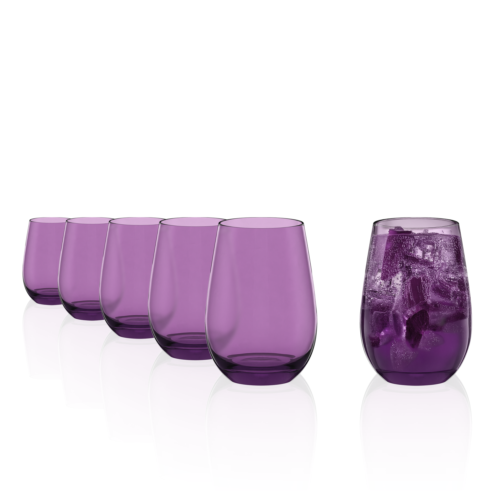 Set aus sechs lila Trinkgläsern von Stölzle Lausitz, ideal für stilvolles Trinken. Farbige Trinkgläser kaufen.