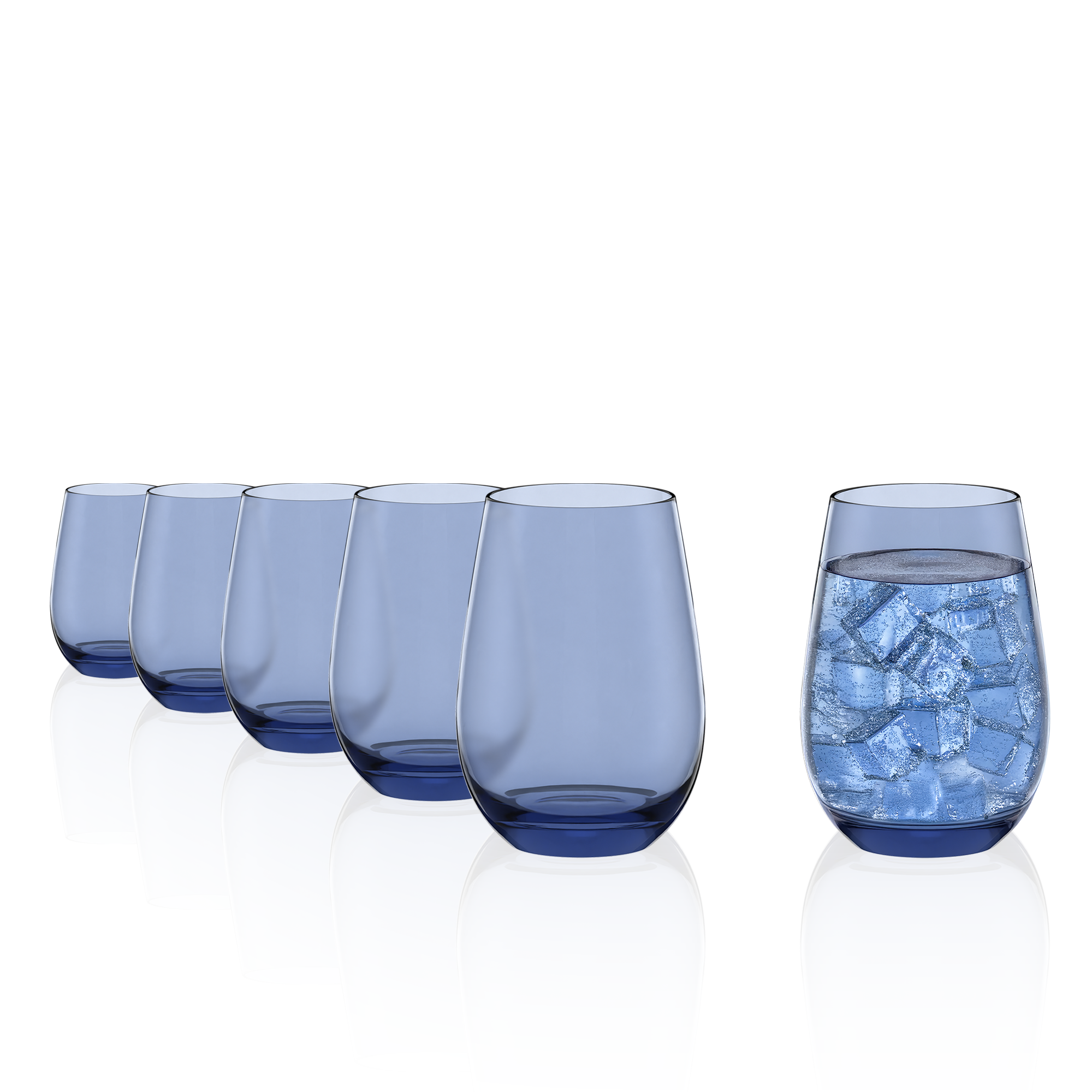Funktionale Gläser Set online in modernem Design mit transparentem, blauen Glas für jedes Getränk