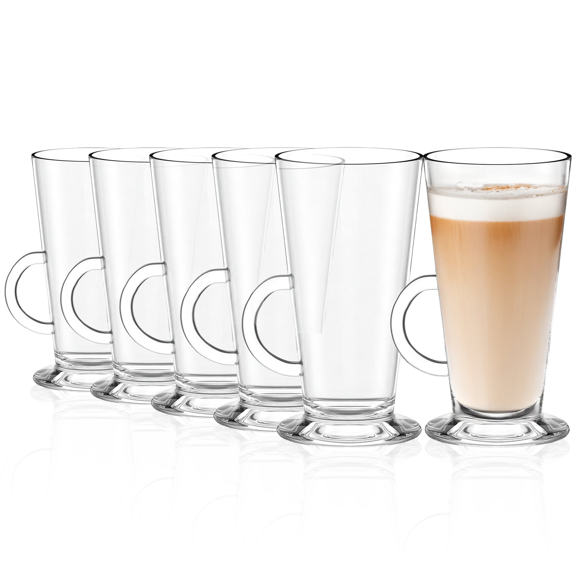 Set von sechs klaren Glühweintassen von Oberglas, ideal für warme Getränke wie Glühwein, Funktionale Glühweintassen kaufen.