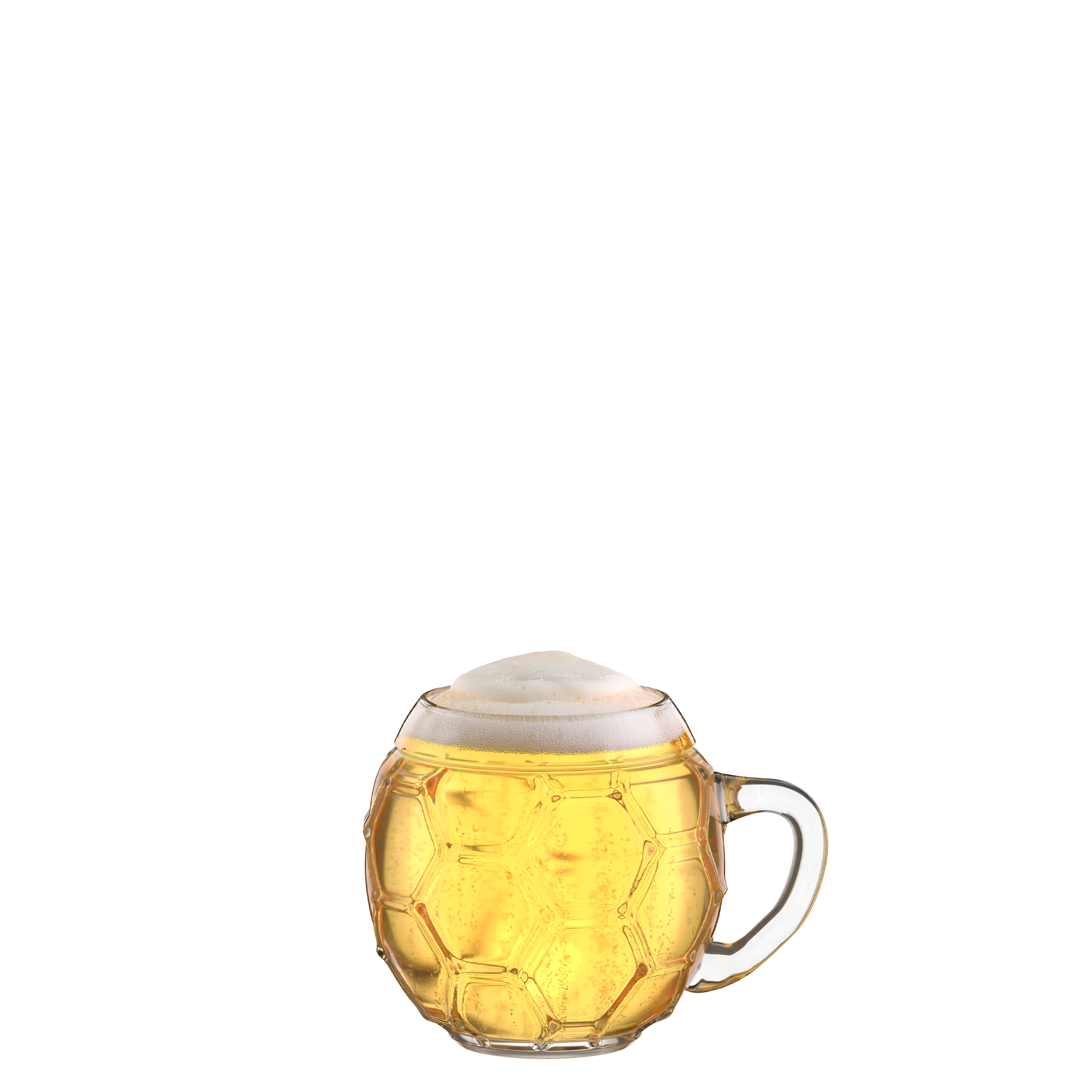 Fußball Geschenk Bierglas in Form eines Fußballs mit goldenem Bier und Schaumkrone