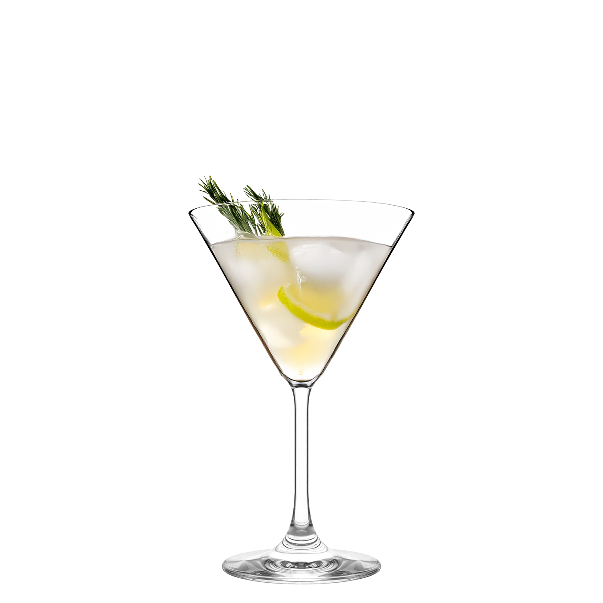 Elegantes Martini-Glas aus Lausitz mit Zitrone und Kräutern gefüllt, ideal für Cocktails