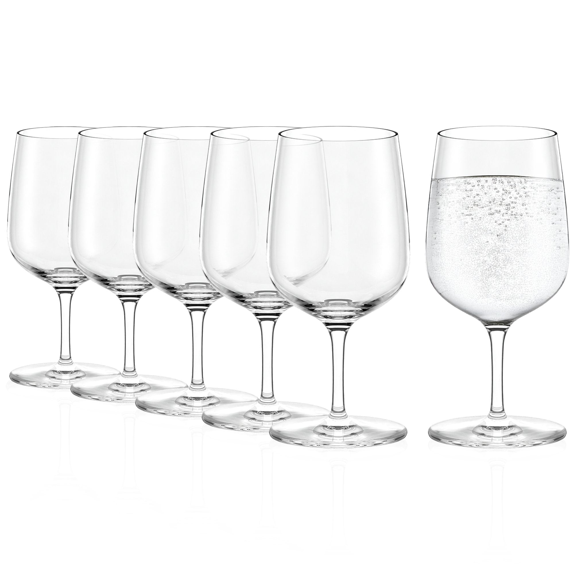 Set aus sechs eleganten Gläsern Made in Germany für Wein und Getränke, transparentes Design