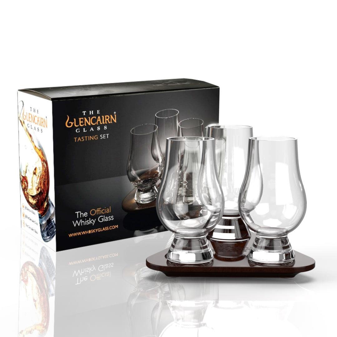 Glencairn Glas Set mit drei edlen Whiskygläsern und eleganter Präsentationsunterlage