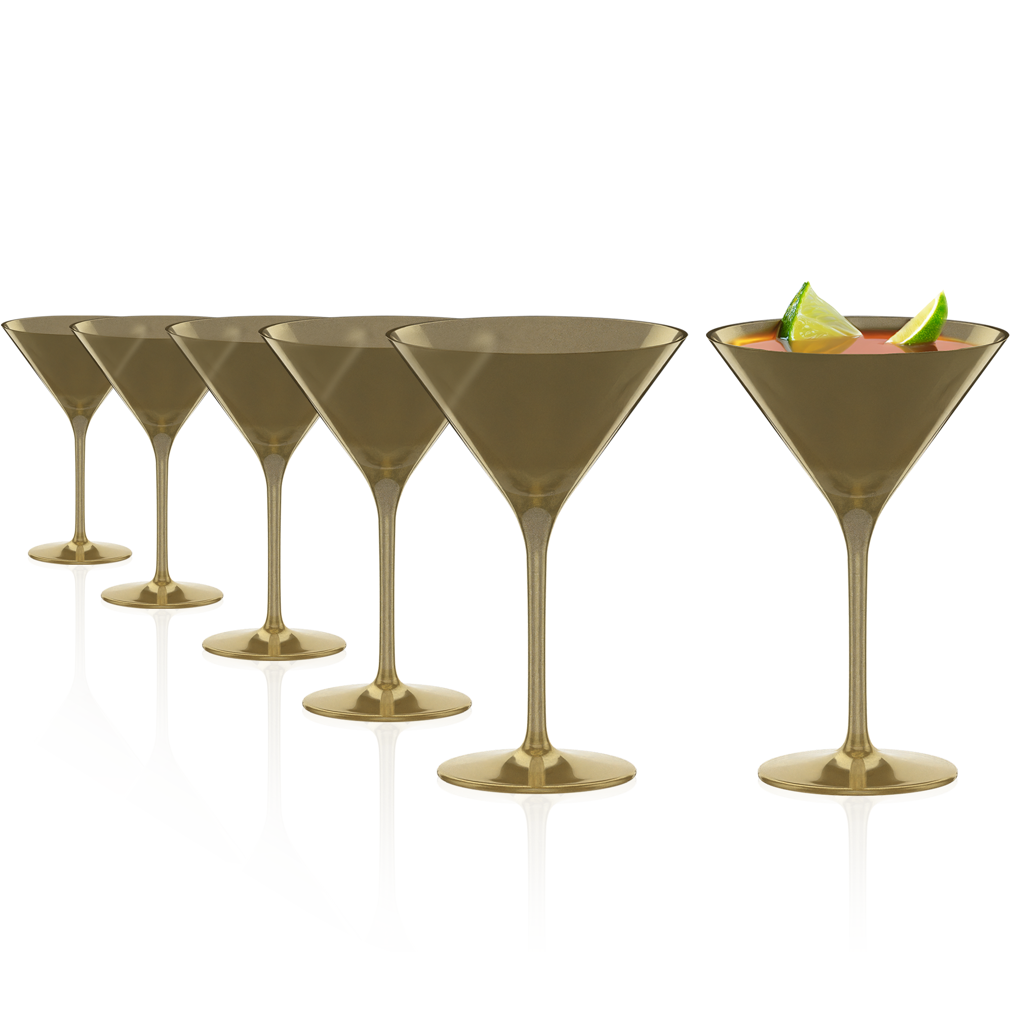 Set von goldenen Cocktailgläsern von Stölzle Lausitz, ideal für elegante Partys und Cocktailevents