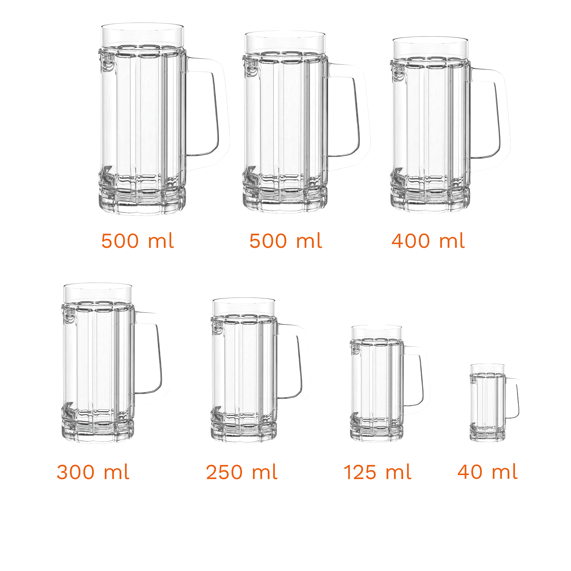 Set mit verschiedenen Hochwertige Bierkrüge kaufen in Größen von 40 ml bis 500 ml für Bierspaß