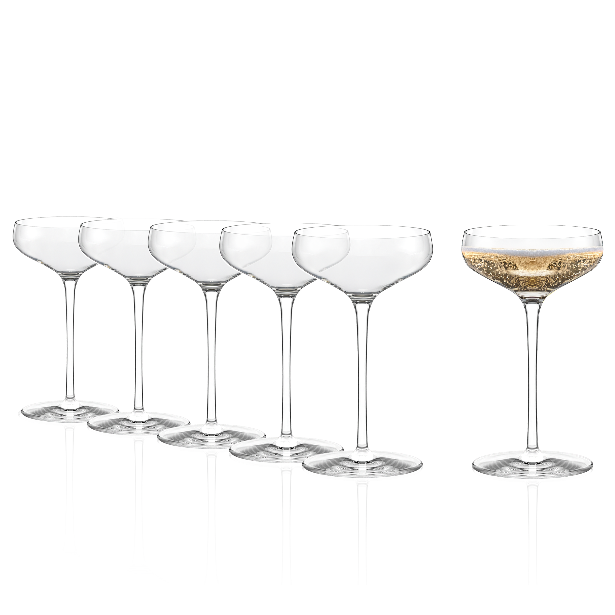 Set von sechs hochwertigen Champagnerschalen von Stölzle Lausitz in transparentem Glas für festliche Anlässe