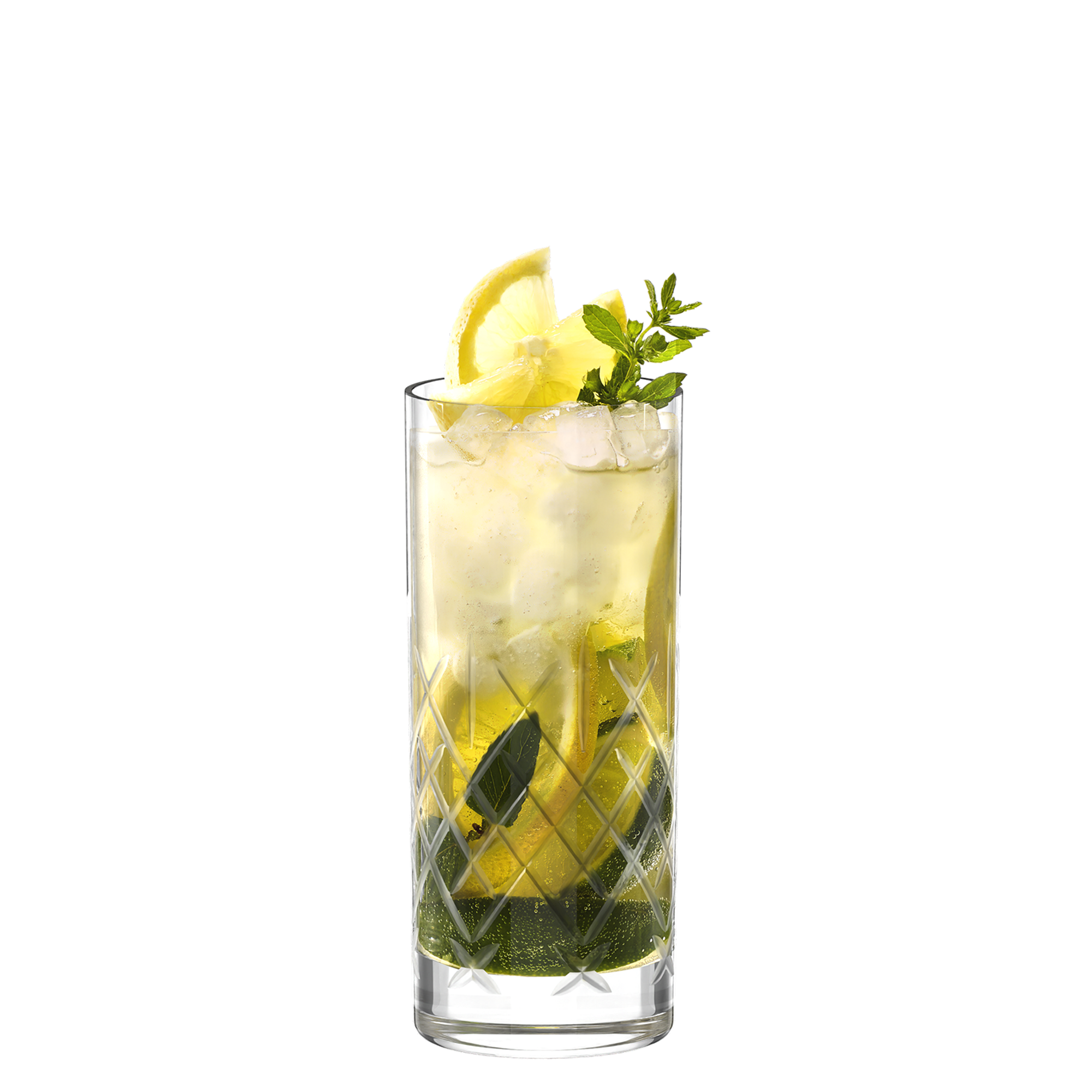 Stölzle Lausitz hochwertige Cocktailgläser mit einem erfrischenden Getränk und Zitronenscheiben dekoriert