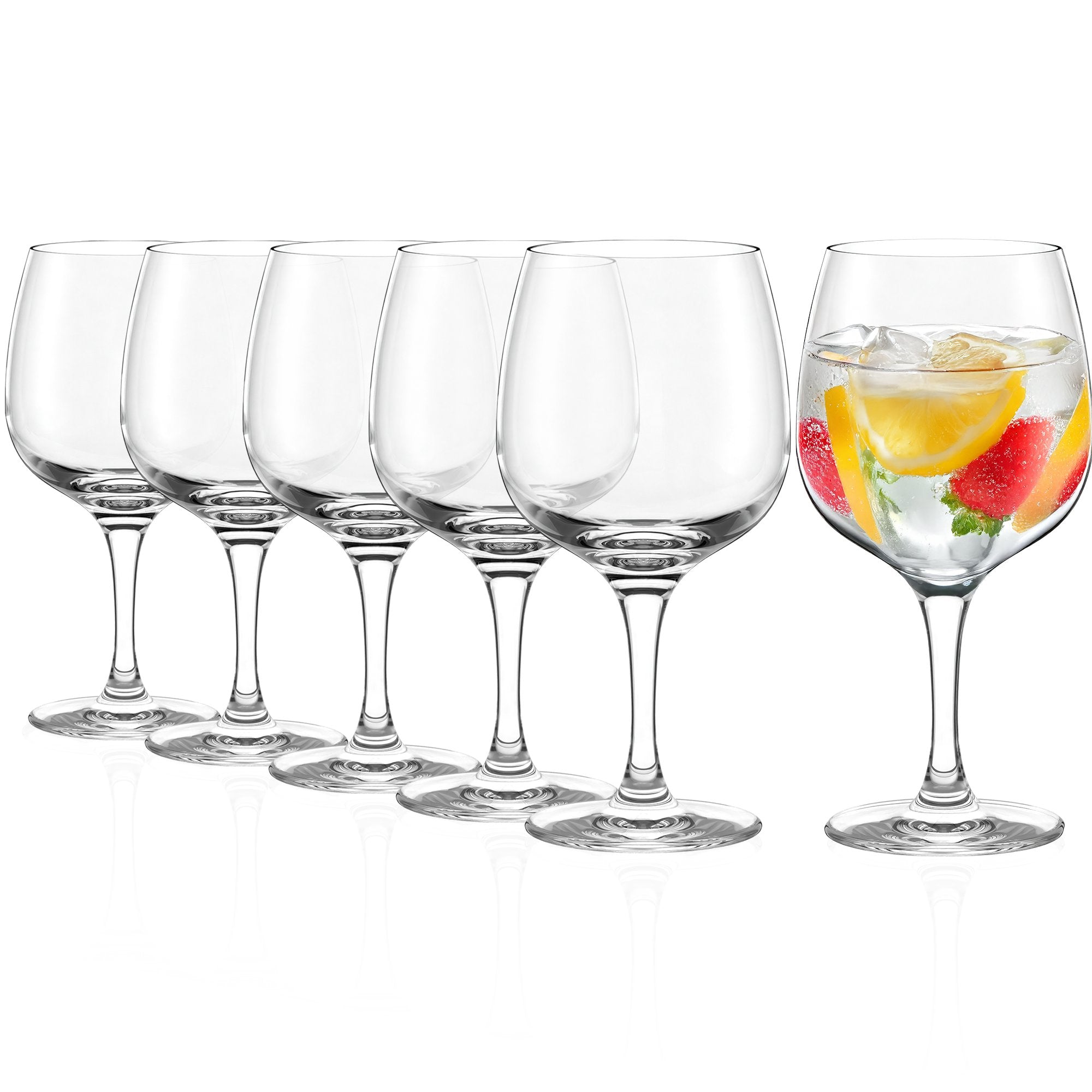 Set aus sechs hochwertigen Gläsern für Gin mit elegantem Design und tollem Glaseffekt