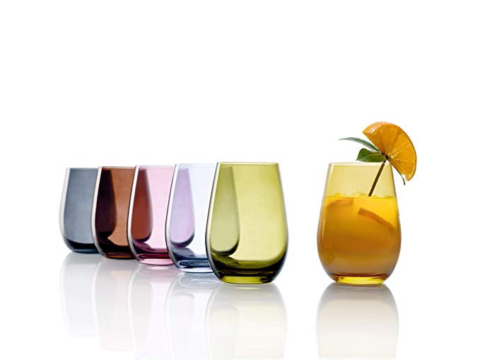 Buntes Kinder Becher Set aus Glas in verschiedenen Farben für Kindergetränke und Snacks
