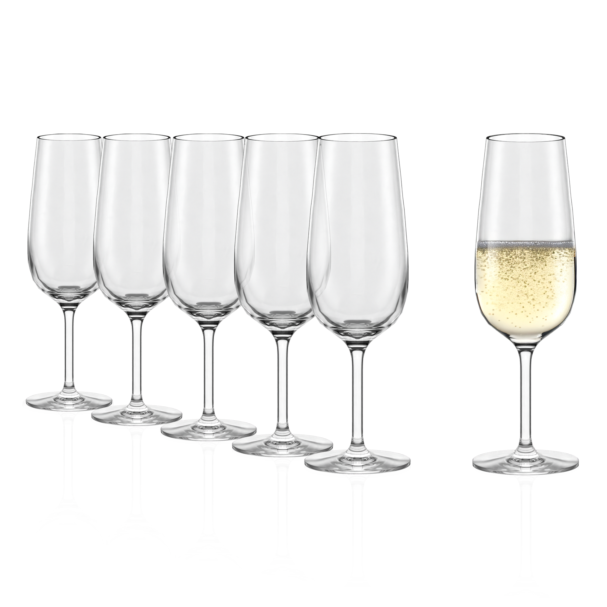 Set aus fünf eleganten kurzen Sektgläsern von Stölzle Lausitz, ideal zum kurzen Sektgläser kaufen